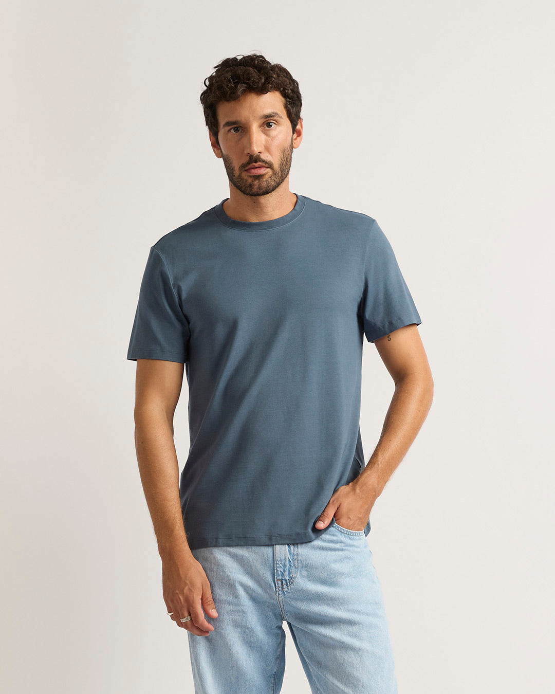 Men's Classic Crew Neck T-Shirt | Soft Cotton Casual Tee in Steel Blue | Perfect for Everyday Wear & Layering