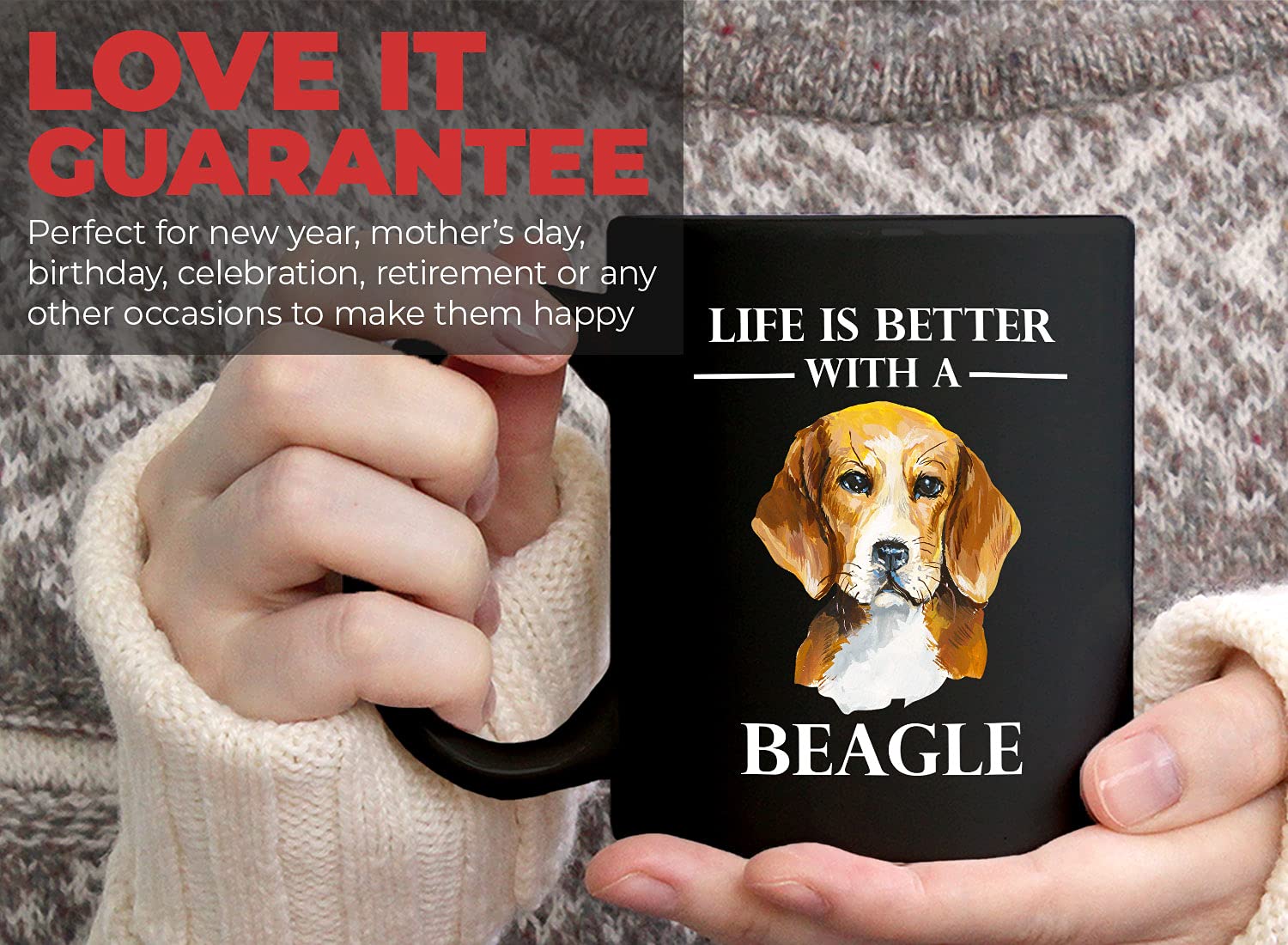 11 Oz Black Dog Lover Coffee Mug - Life Is Better With A Beagle - Perfect Gift for Dog Owners, Pet Lovers & Beagle Breed Enthusiasts - Great for Coffee, Tea or Hot Chocolate at Home or Office