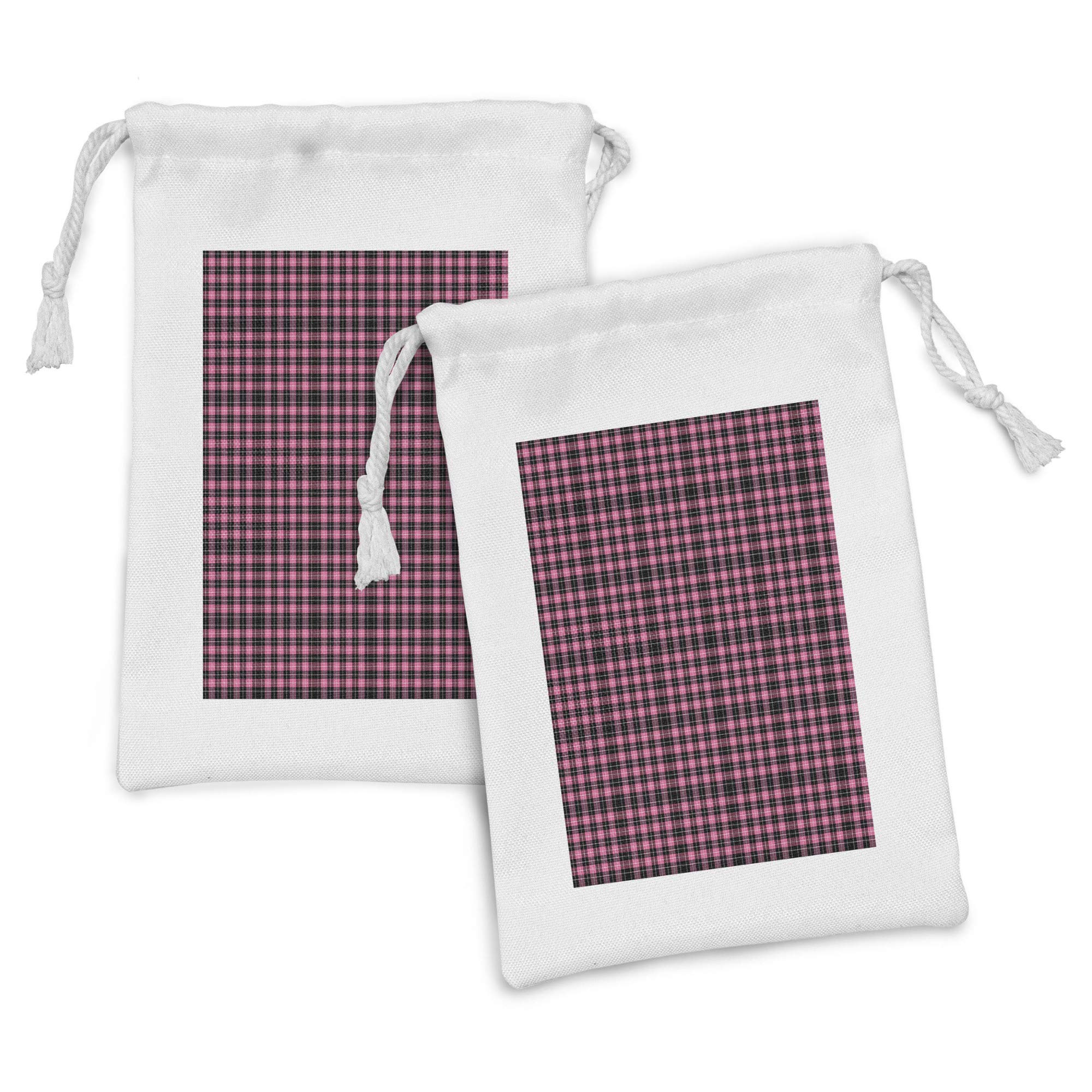 Ambesonne Abstract Fabric Pouch Set of 2 - Tartan Inspired Scottish Pattern Drawstring Bags (9