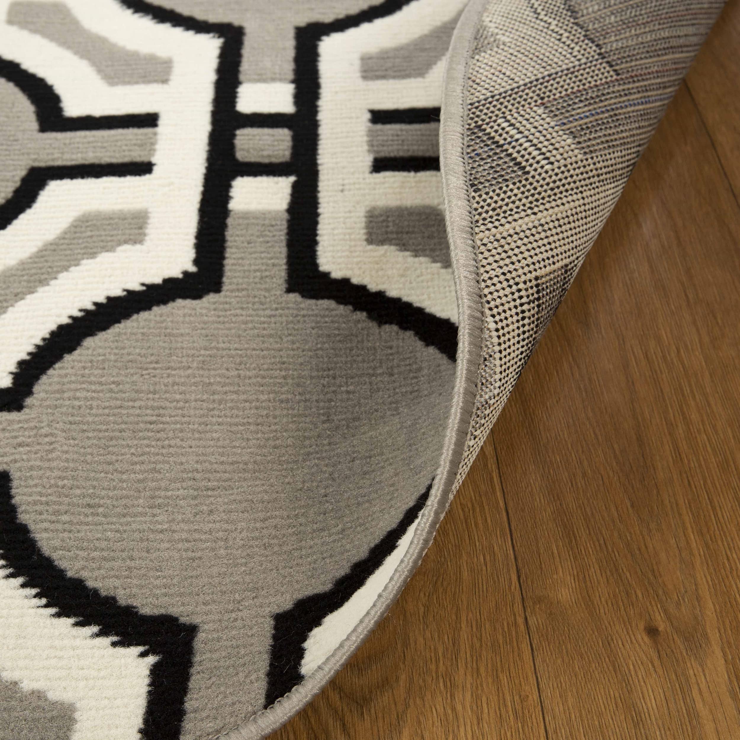 Modern Geometric Art-Deco Trellis Power-Loomed Indoor Area Rug - 5' Round Gray Home Decor for Living Room, Bedroom, Office - Soft Non-Slip Floor Carpet for Comfort & Style