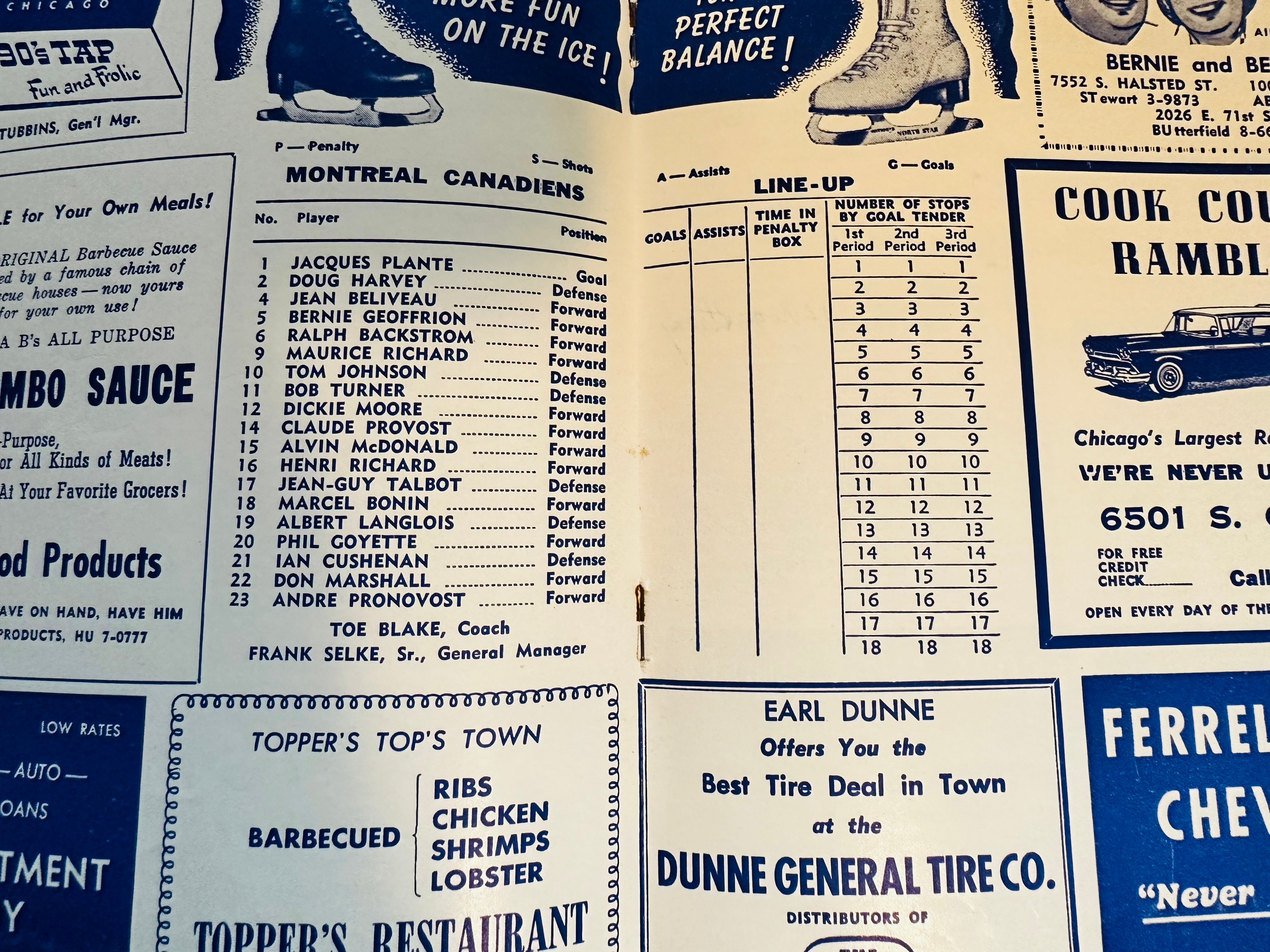 Vintage 1958-59 Chicago Blackhawks vs Montreal Canadiens Hockey Game Program - NHL Collectible Memorabilia for Sports Fans and History Enthusiasts | Perfect for Framing, Display, and Hockey Memorabilia Collections