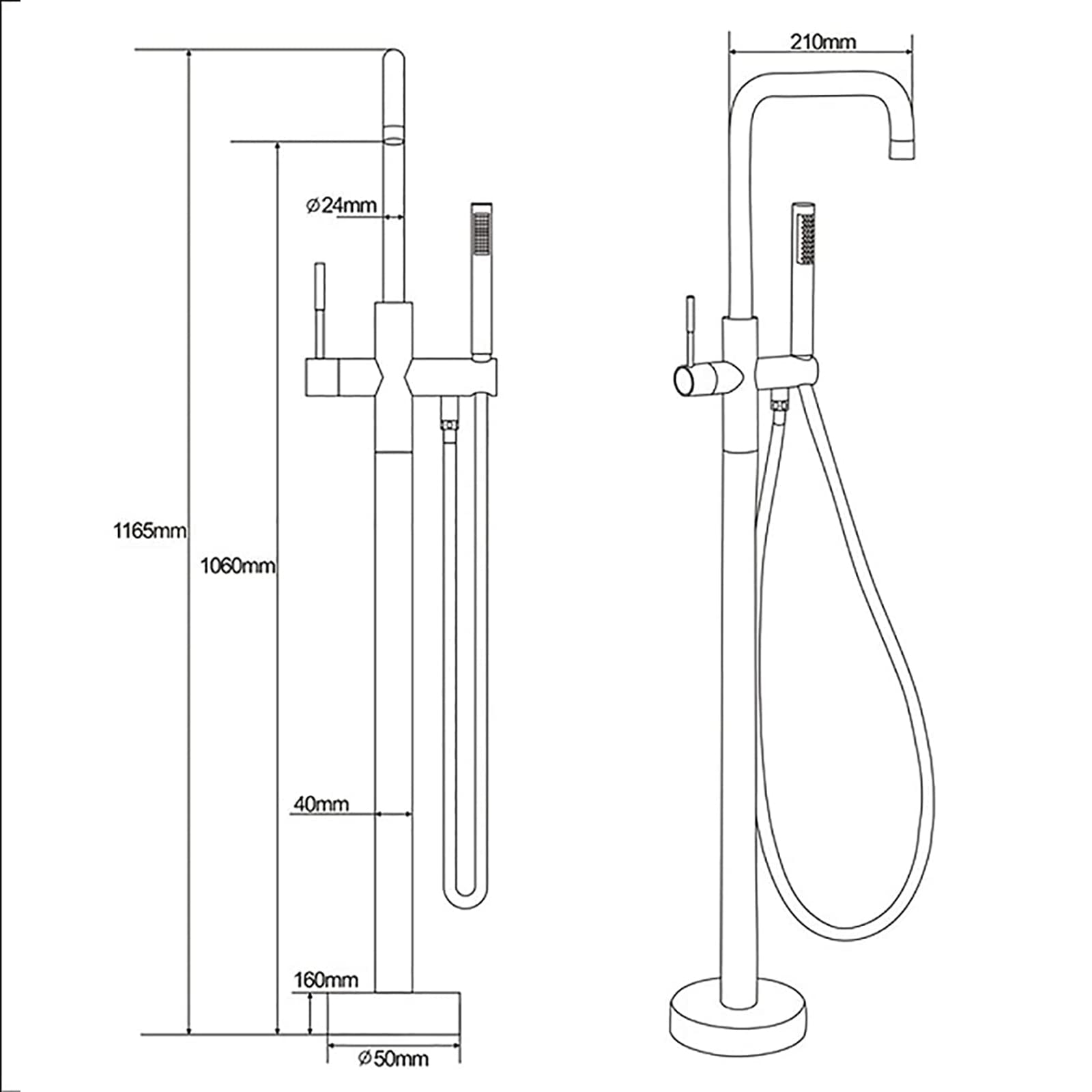 360° Swivel Freestanding Floor Mounted Tub Filler - High Arc Brass Bathtub Faucet with Handheld Shower | Single Handle Hot & Cold Water Mixer Tap in Chrome Finish | Perfect for Modern Bathrooms & Spa-Like Showers