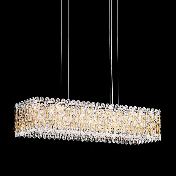 Extra Large Luxury Rectangle Crystal Pendant Chandelier - Modern Elegant Ceiling Light Fixture for Living Room, Dining Room & Kitchen Island | Perfect for Home Decor, Wedding Venues & Restaurant Lighting