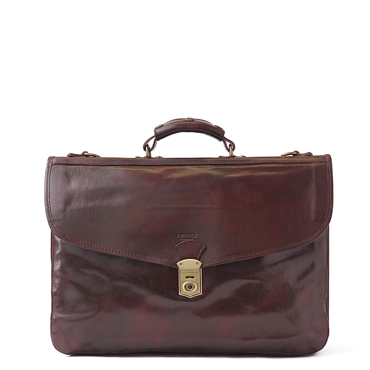Premium Triple Compartment Italian Leather Briefcase for Business Professionals - Chocolate Brown Genuine Leather Laptop Bag - Perfect for Office, Travel & Executive Meetings