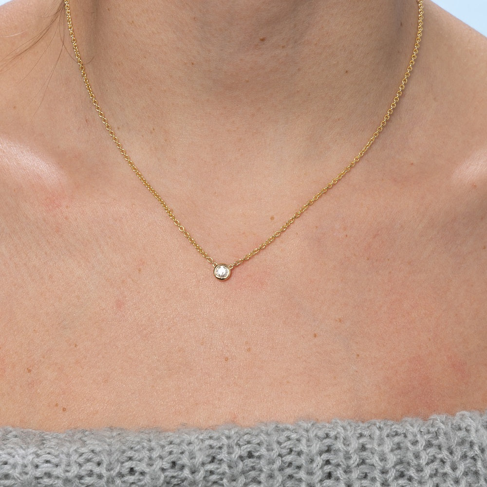 0.25 ct Solitaire Diamond Pendant Necklace - 14K Gold Bezel Setting | Elegant Everyday Jewelry & Perfect Gift for Anniversary