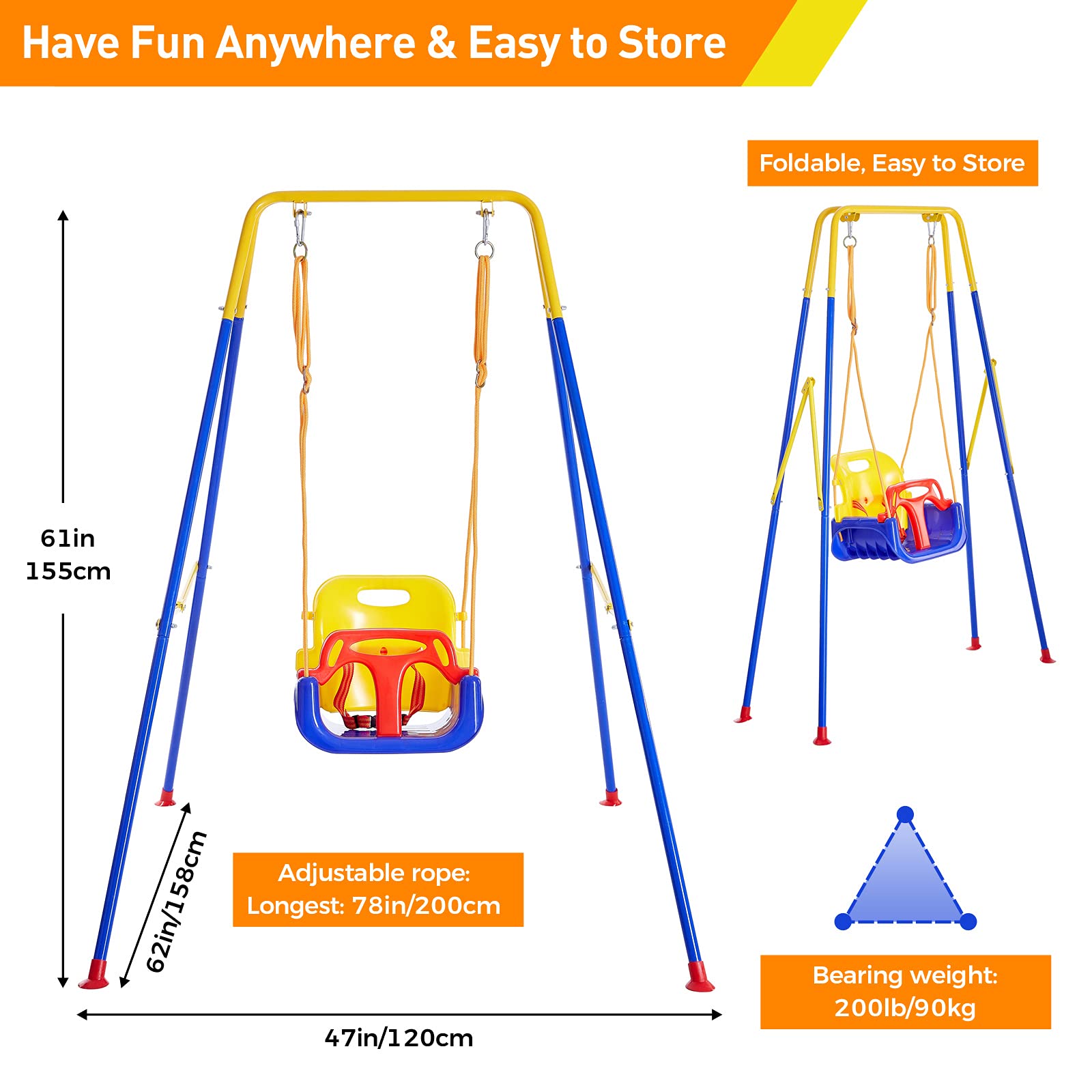 **FUNLIO 3-in-1 Toddler Swing Set with 4 Sandbags – Indoor/Outdoor Baby Swing with Foldable Metal Stand – Kids Backyard Swing Set – Easy Assembly & Storage – Perfect for Playgrounds, Parks & Home Use**