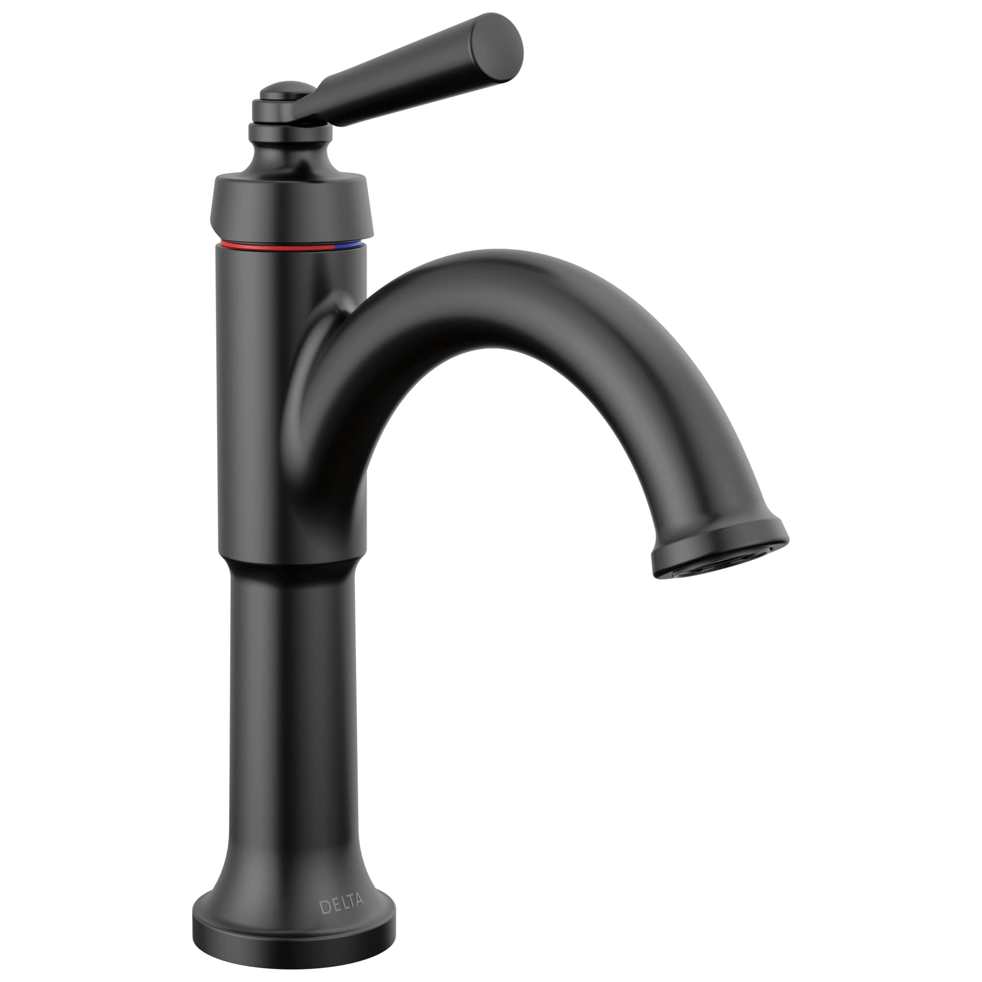 Delta Faucet Saylor Matte Black Single Hole Bathroom Sink Faucet with Diamond Seal Technology - Modern Single Handle Design, Includes Drain Assembly - Perfect for Bathroom Vanity, Guest Bath, and Powder Room Upgrades