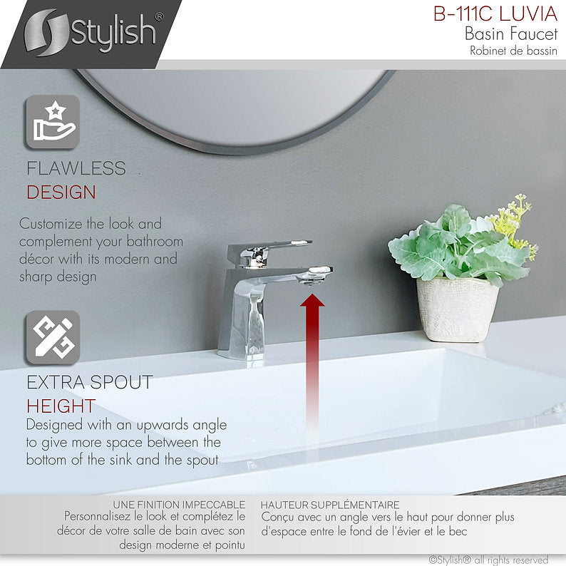 LUVIA B111C Single Hole Bathroom Faucet in Chrome - Modern Waterfall Spout Design for Bathroom Sink, Vanity, and Powder Room (Easy Installation, Durable Finish)