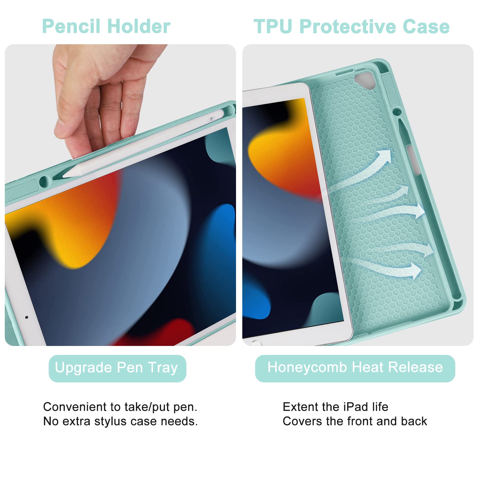 Premium iPad 10.2 Case with Bluetooth Keyboard - Compatible with iPad 9th/8th/7th Gen & iPad Air 3/iPad Pro 10.5 | Detachable Magnetic Protective Cover with Built-in Apple Pencil Holder | Mint Green | Perfect for Work, Study & Travel