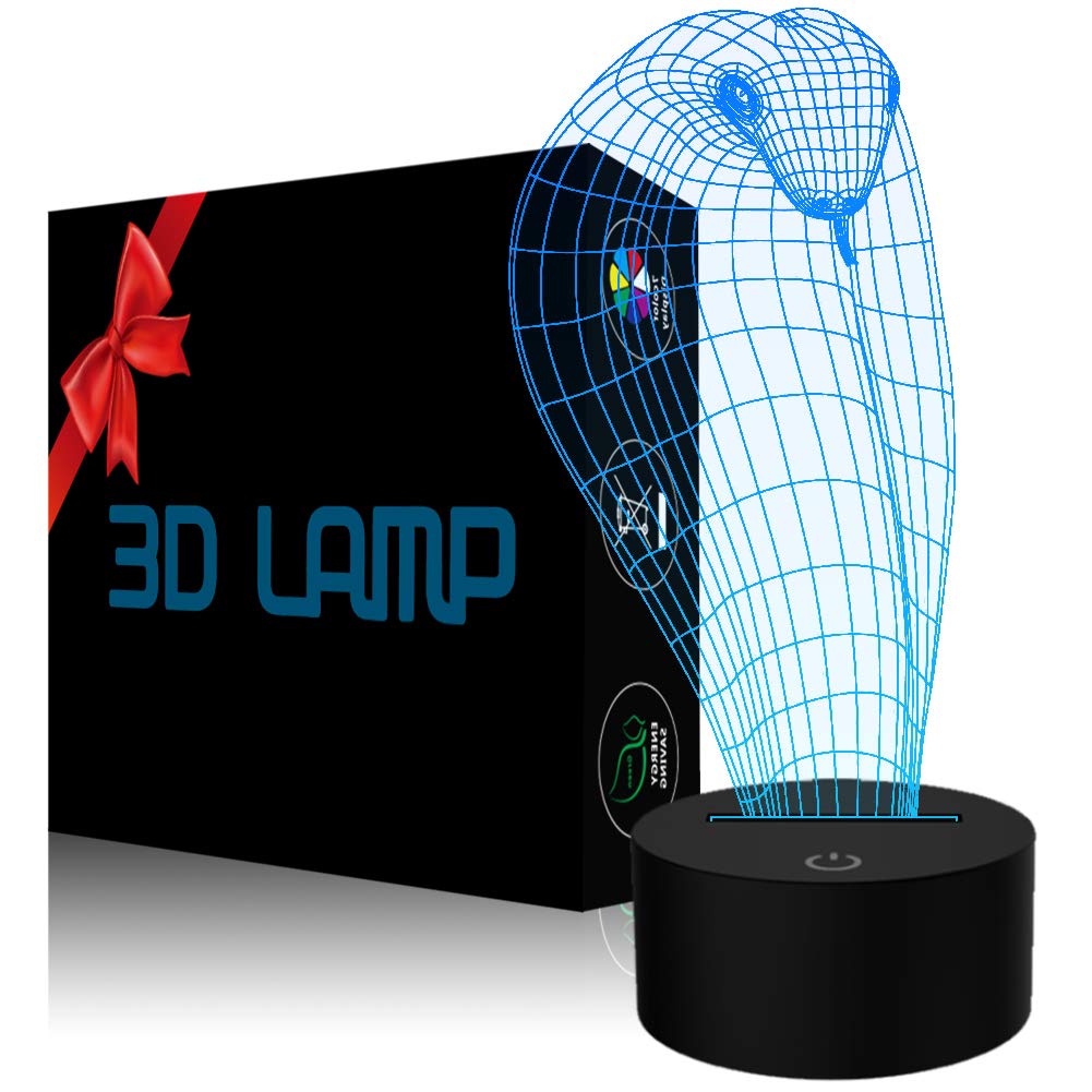 YKLWORLD 3D Illusion LED Night Light - 7 Color Changing Touch Sensor Desk Lamp with USB Cable, Cobra Snake Animal Design for Kids Room, Nursery, Bedroom Decor | Perfect Birthday Gift for Boys & Girls | Creates Magical Ambiance for Nighttime Reading and Relaxation