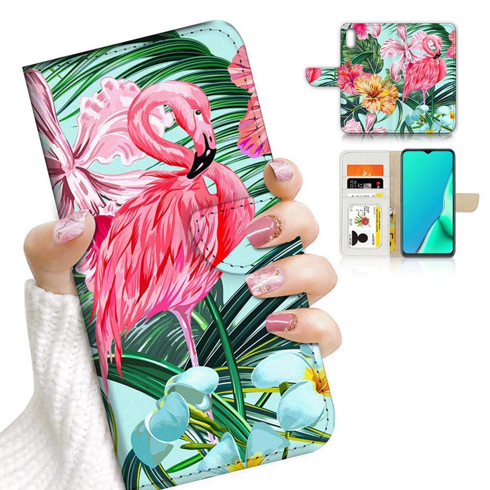 Premium Flip Wallet Phone Case for iPhone X & iPhone Xs - A24186 Tropical Flamingo Design | Slim Protective Cover with Card Slots | Perfect for Travel, Shopping & Everyday Use