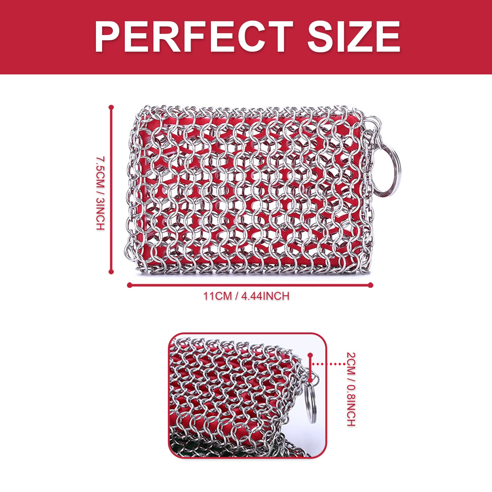 **316L Stainless Steel Chainmail Scrubber for Cast Iron Skillets & Dutch Ovens – Dishwasher Safe Cast Iron Cleaner with Silicone Insert – Perfect for Grill, Camping & Kitchen Cleaning Accessories**