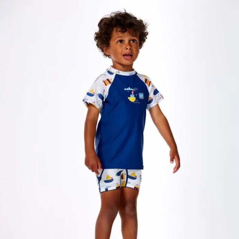 Boys' Rashguard Swim Shirt - UPF 50+ Sun Protection, Quick Dry, Short Sleeve Swim Top for Kids - Perfect for Beach, Pool & Water Sports Activities