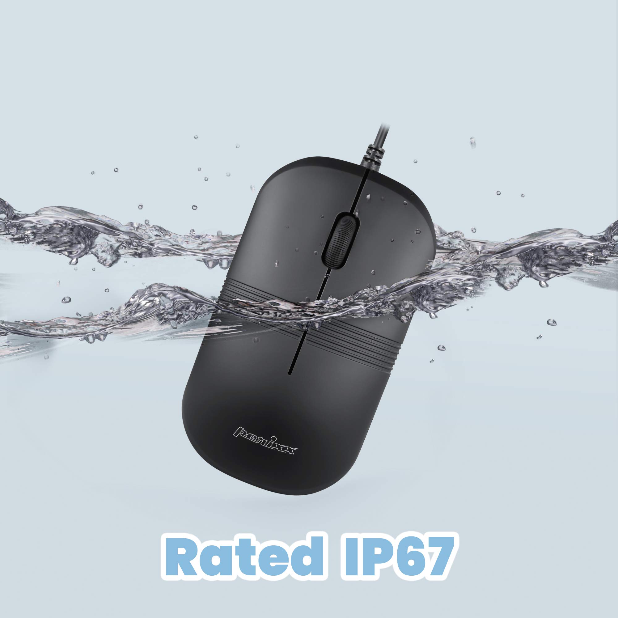 Perixx PERIMICE-503B Wired Optical Washable Mouse - Black (11419) | Ergonomic USB Computer Mouse for Office, Home & Gaming | Spill-Proof & Easy to Clean Design
