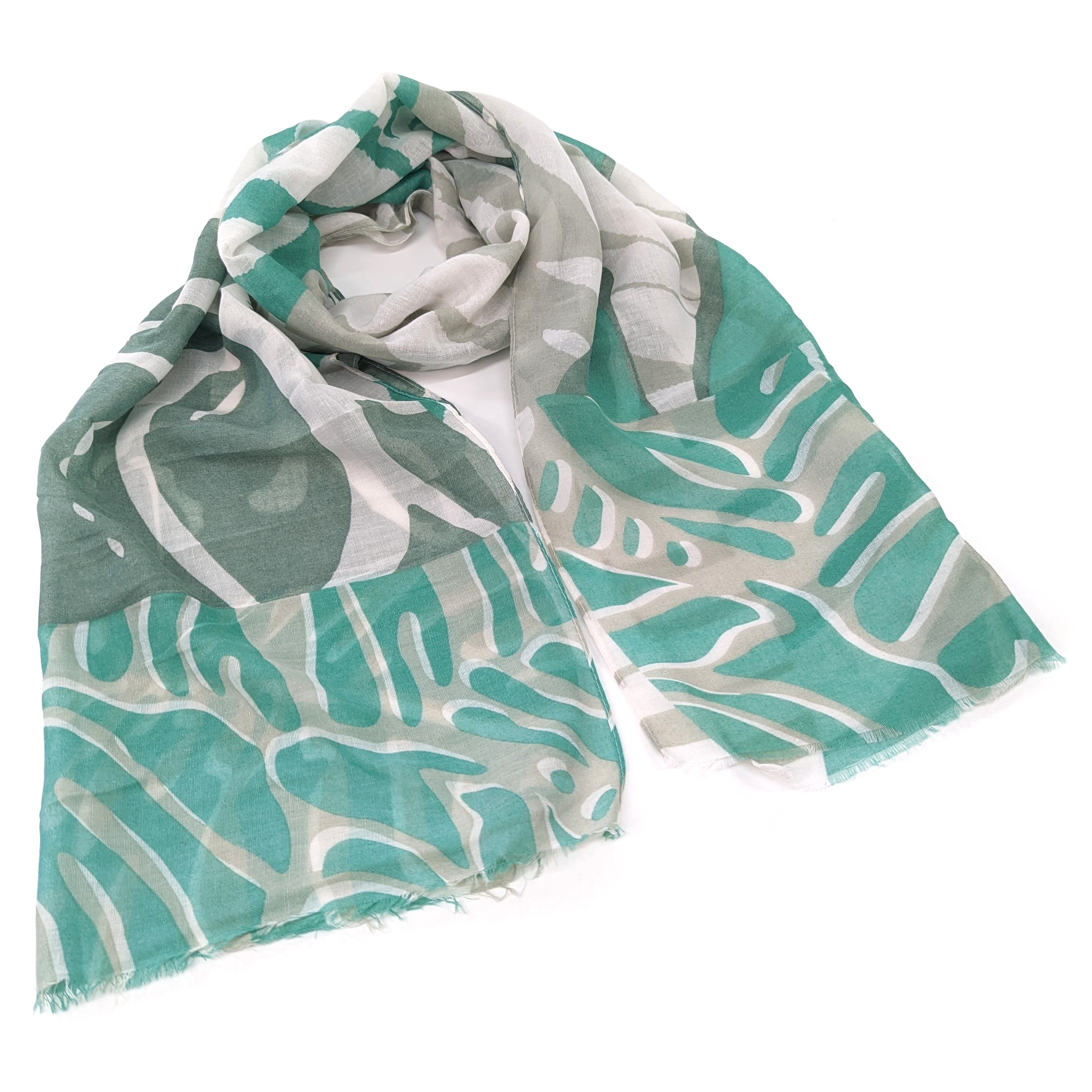 Abstract Lines & Leaves Pattern Scarf - Lightweight Fashion Accessory for Women - Perfect for Fall, Winter & Spring Outfits