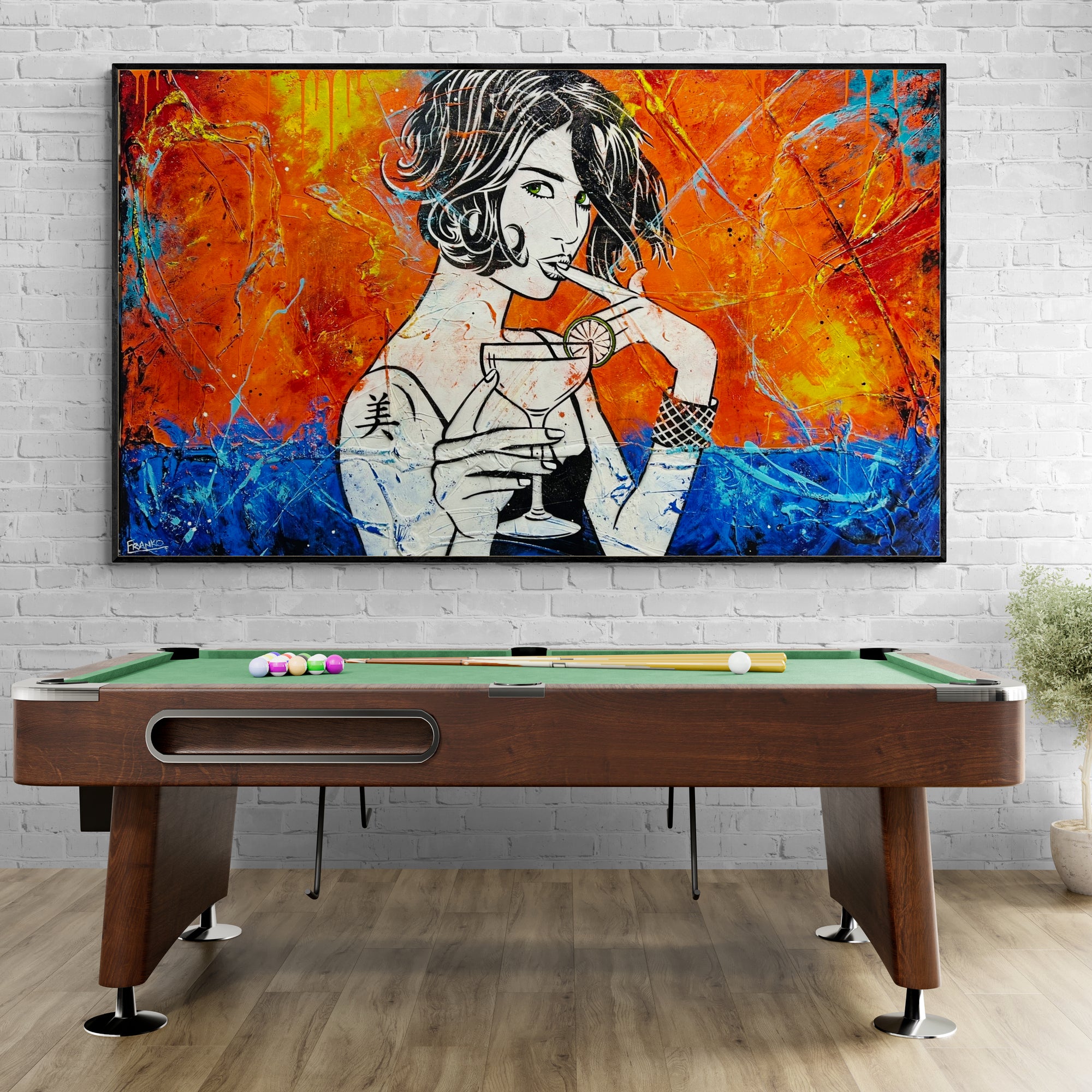 Lime Snap 200x120cm Modern Cocktail Textured Urban Pop Art Canvas Painting - Perfect for Living Room, Bar or Office Wall Decor