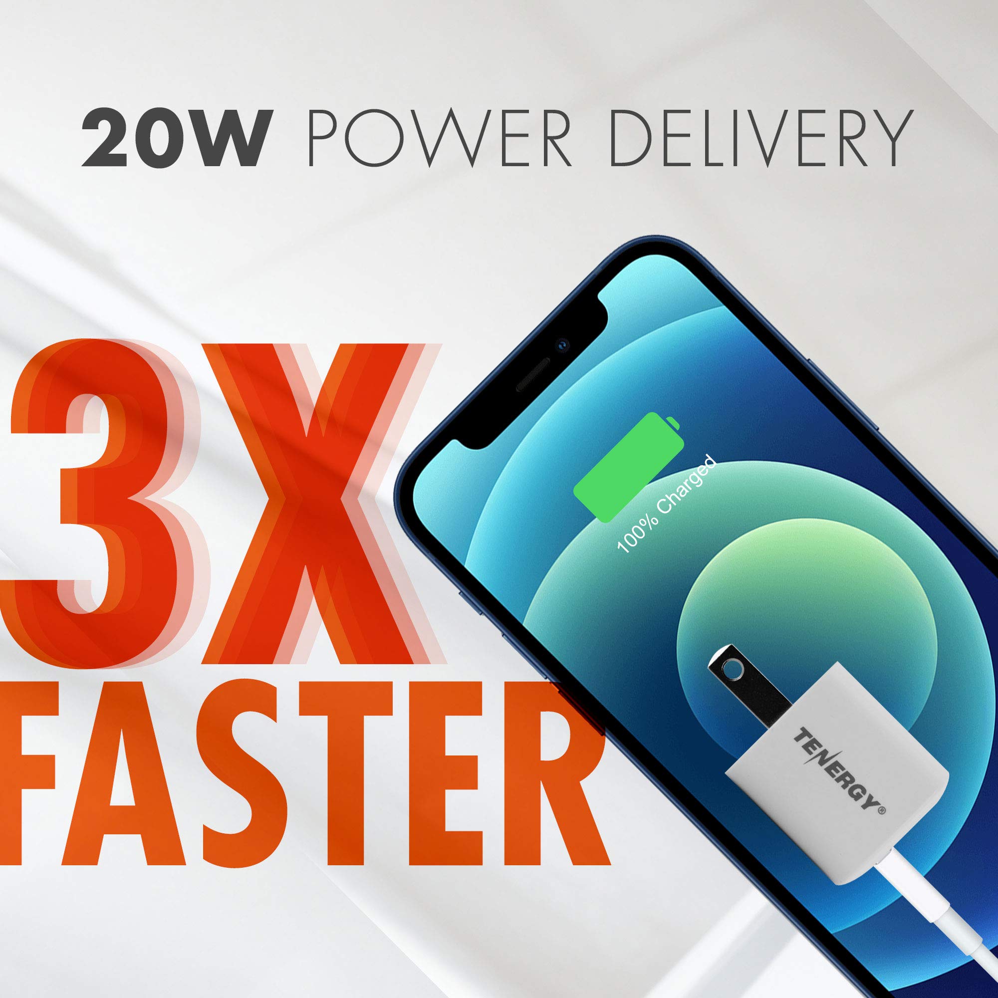 Tenergy 20W USB-C Fast Charger with Power Delivery (PD) - 2 Pack for iPhone 12/13/14 Series, Galaxy S21/S22, Pixel 3/4/5/6, iPad Pro - Perfect for Travel, Office & Home Charging (Cable Not Included)