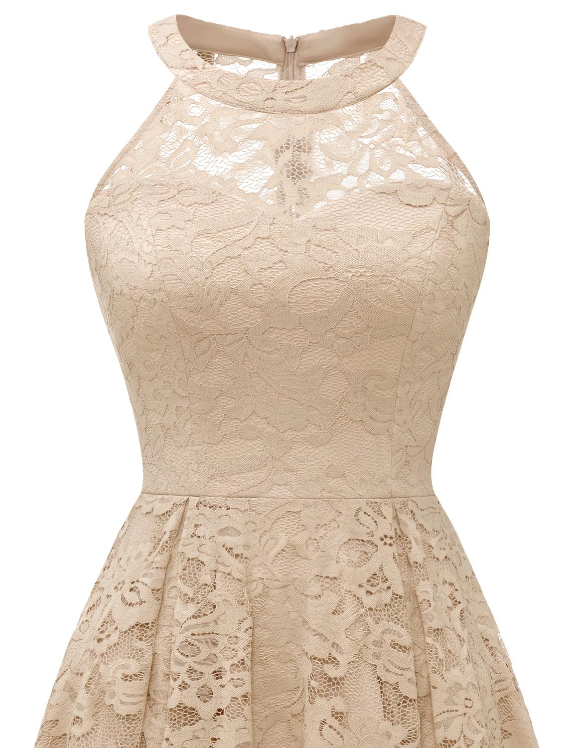 Elegant Women's Halter Lace Cocktail Dress for Wedding Guest & Bridesmaid | Hi-Lo Hem Sheer Neckline Party Gown | Perfect for Evening Events, Formal Occasions & Special Celebrations