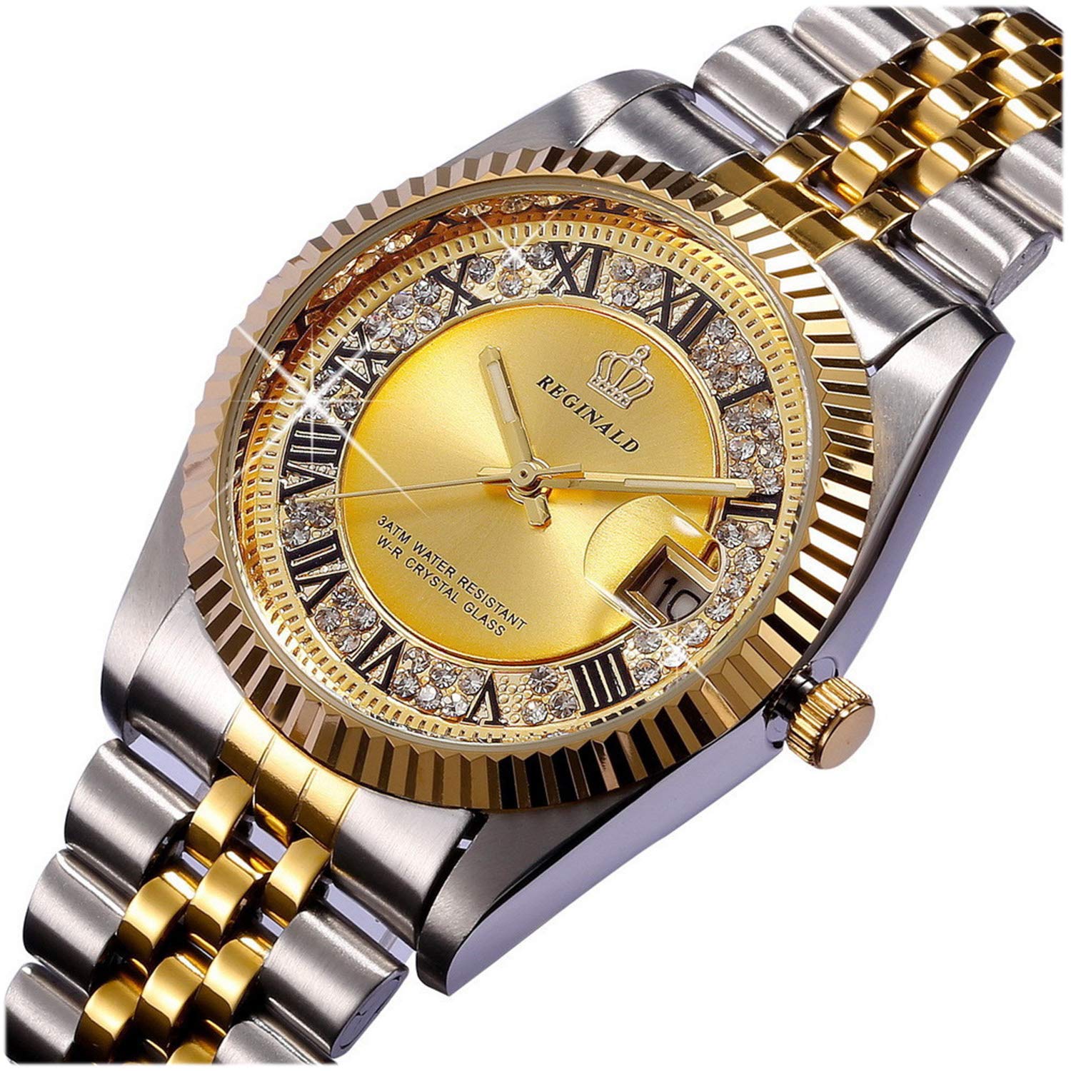 Reginald Men's Stainless Steel Business Watch with Diamond Accents - Waterproof Quartz Watch for Casual, Date & Sports | Perfect for Office, Gym & Formal Events