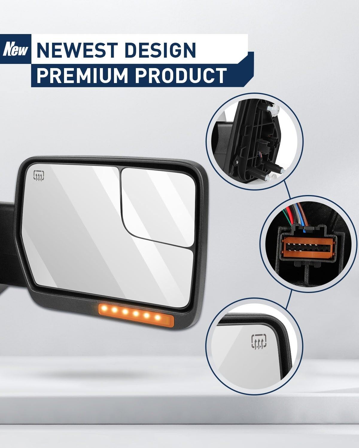 ECCPP Power Heated Towing Mirrors for 2004-2014 Ford F-150 - Left & Right Side with Turn Signal, Puddle Light, Chrome Cap & Manual Folding - Perfect for Towing, Off-Roading & Night Driving