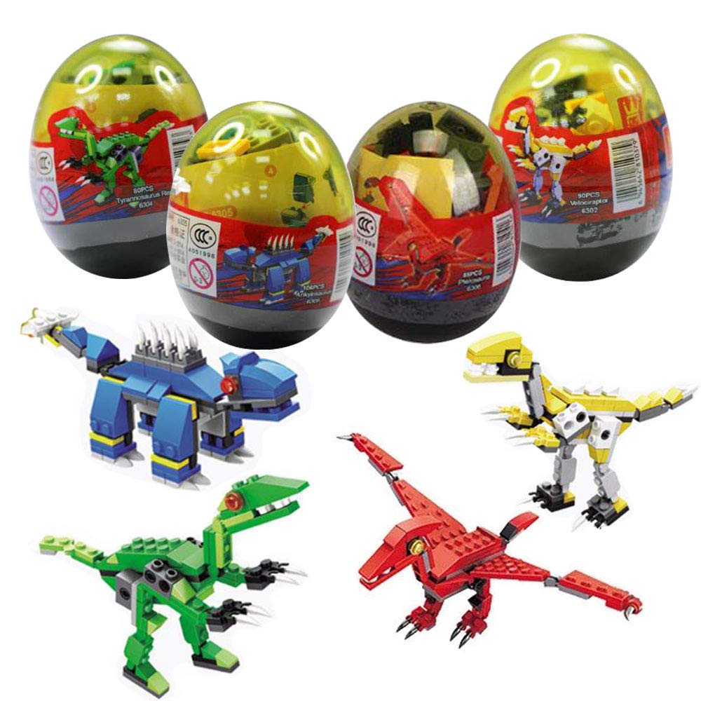 **Anditoy 4 Pack Dinosaur Building Blocks Toys in Jumbo Eggs - STEM Learning Toys for Kids, Boys & Girls - Perfect for Christmas Stocking Stuffers, Birthday Gifts & Party Favors - Fun Educational Play for Home & Classroom**