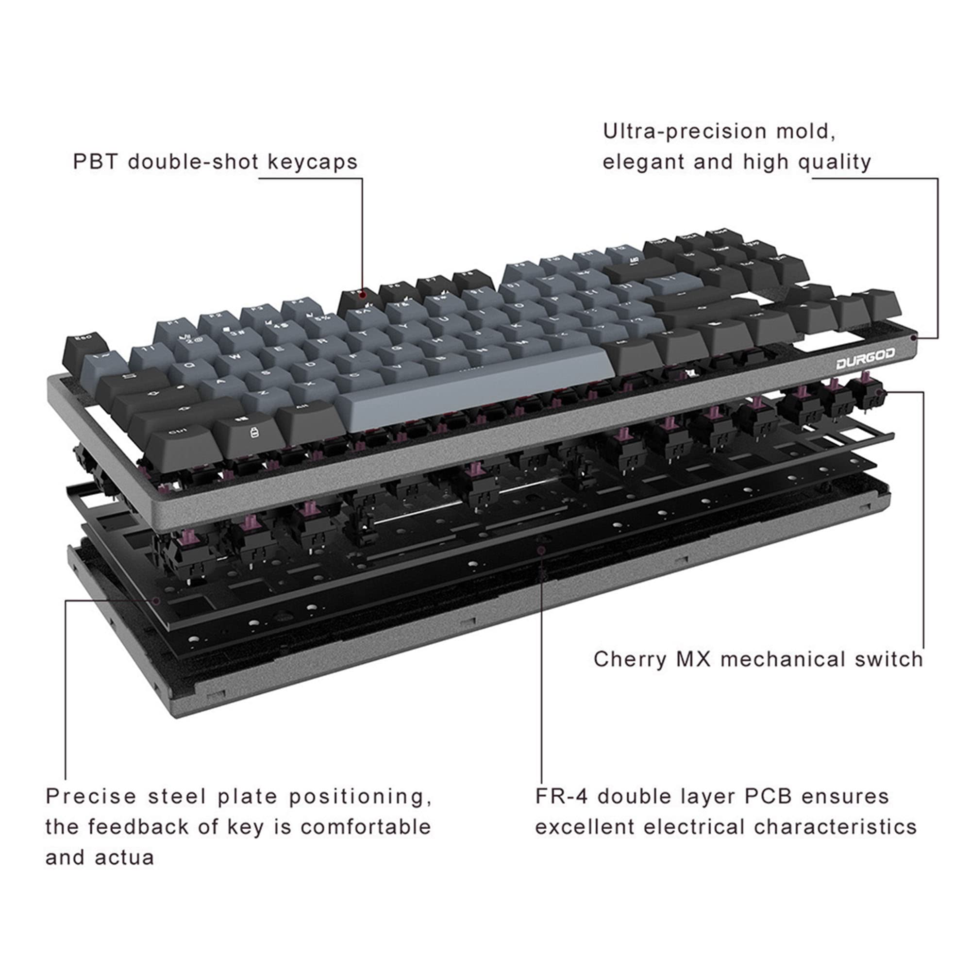 DURGOD Taurus K310 Mechanical Gaming Keyboard - 104 Key USB Type C Wired Keyboard with Cherry MX Brown Switches, NKRO, Double Shot PBT Keycaps - Perfect for PC Gaming, Office Work & Typing (Black, ANSI/US Layout)