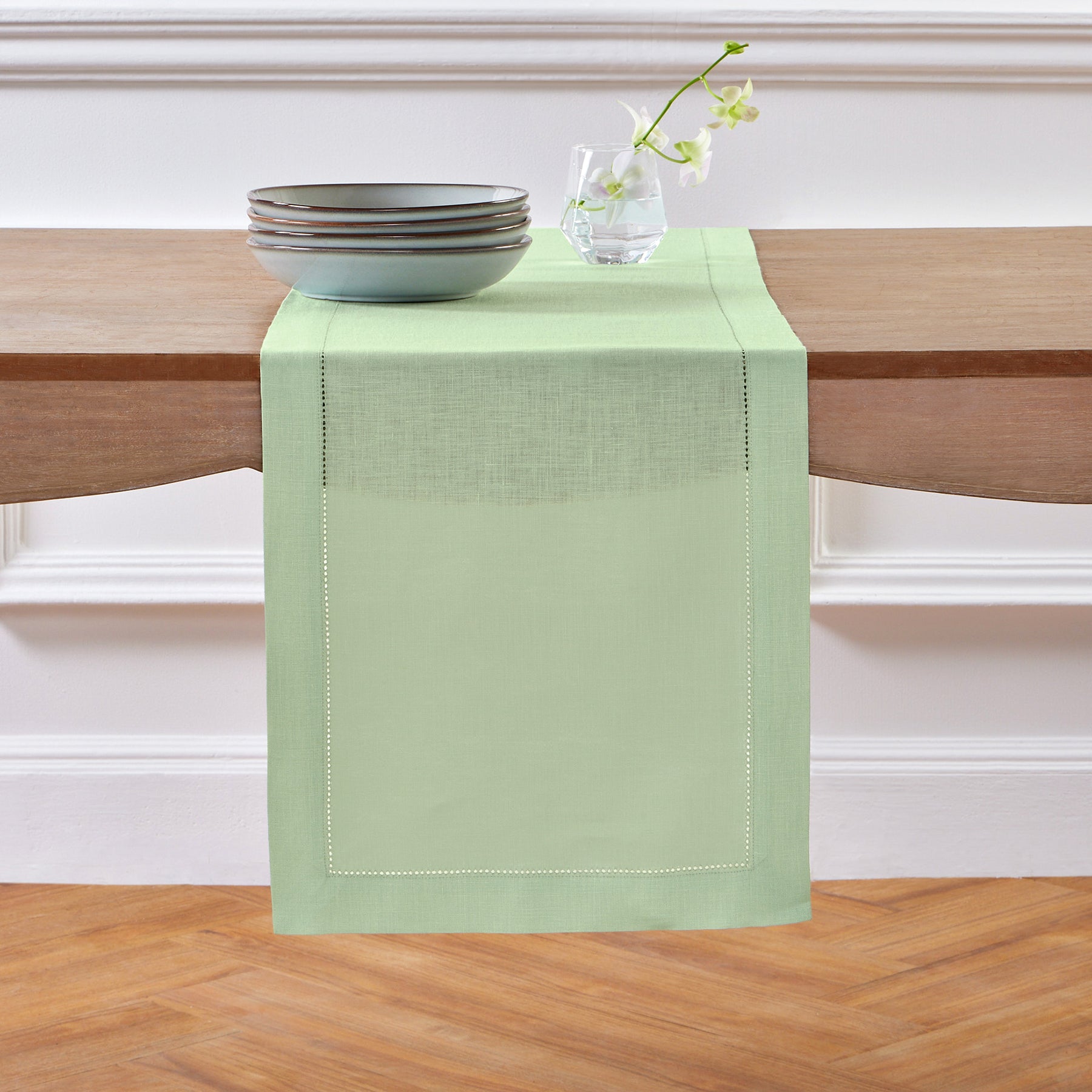 Elegant Classic Hemstitch Table Runner - White Linen Dining Table Decor for Weddings, Holidays & Home Decor