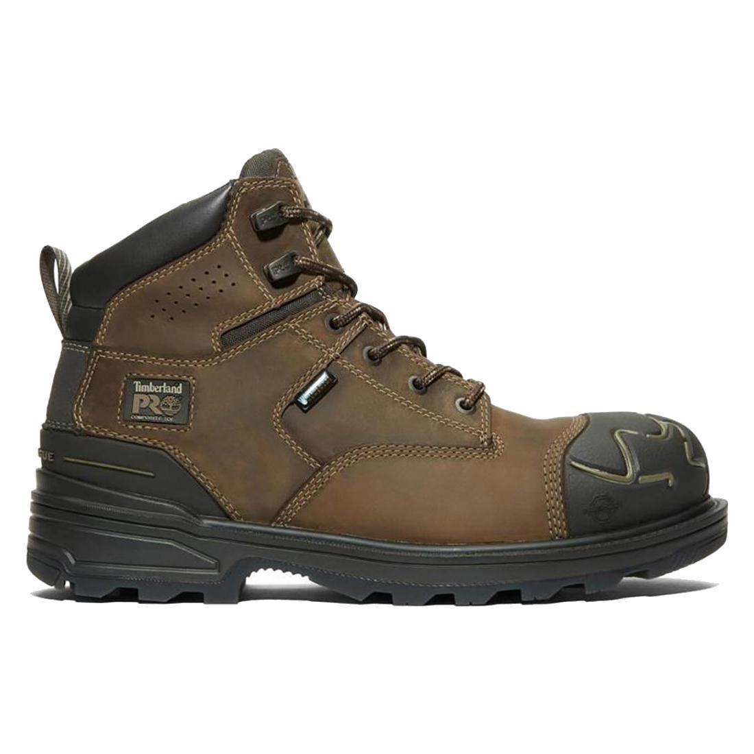 **6 Inch Composite Toe Waterproof Work Boots for Men - Slip Resistant & Electrical Hazard Safety - Brown Leather Construction Boots for Outdoor, Construction & Heavy Duty Work**