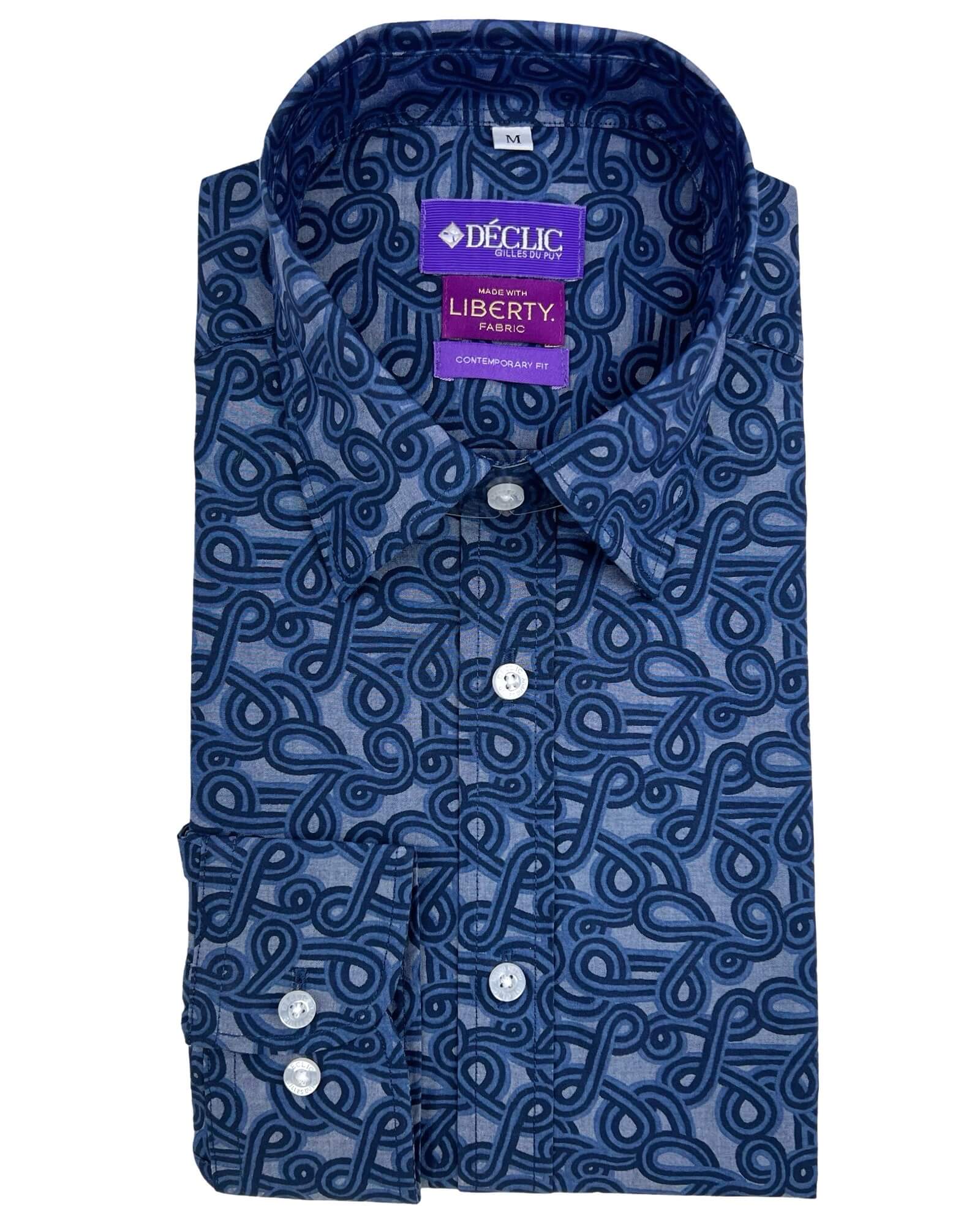 DÉCLIC Liberty Brady Loop Print Shirt for Men - Navy Blue Casual Button Down Shirt - Perfect for Office, Date Night & Weekend Outings