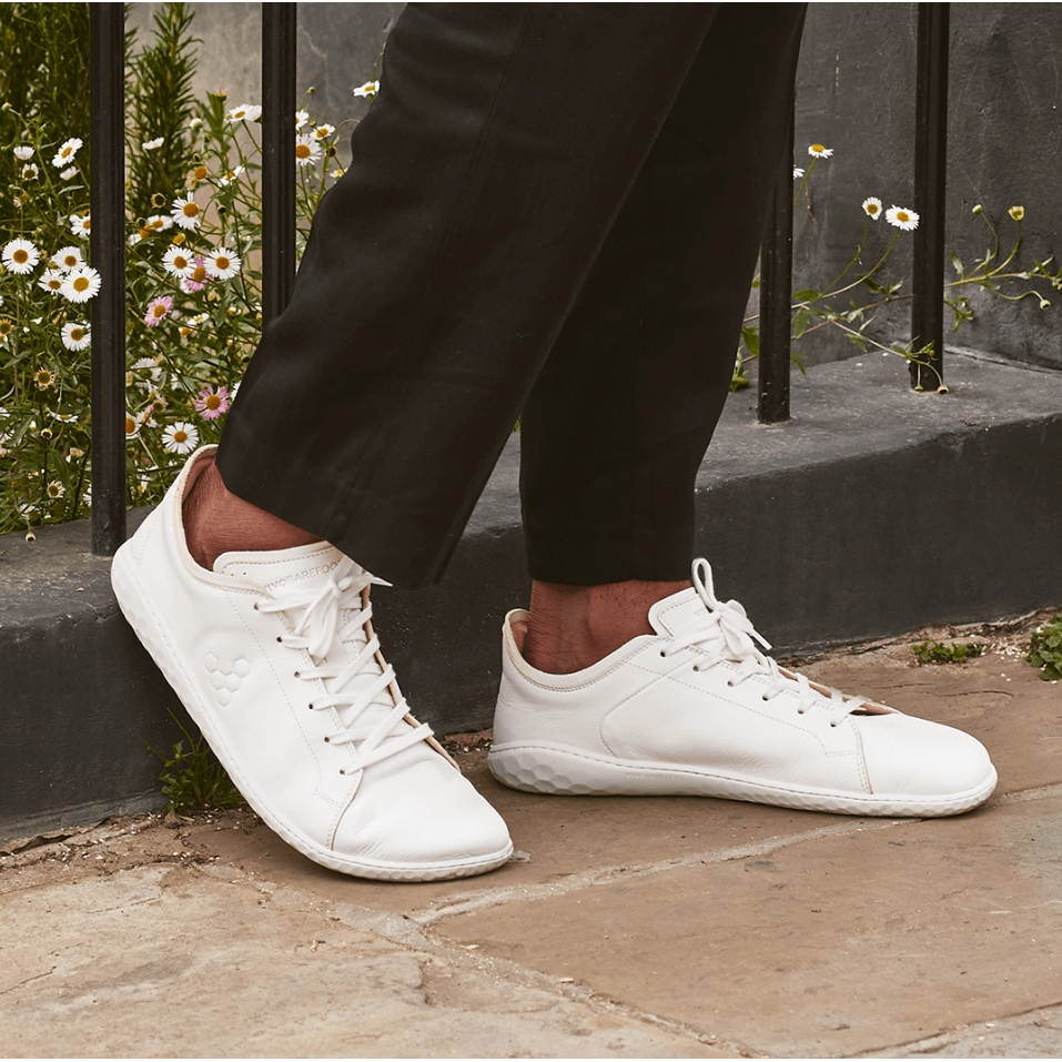 Vivobarefoot Geo Court III Men's Minimalist White Sneakers - Lightweight Barefoot Shoes for Running, Walking & Gym Workouts