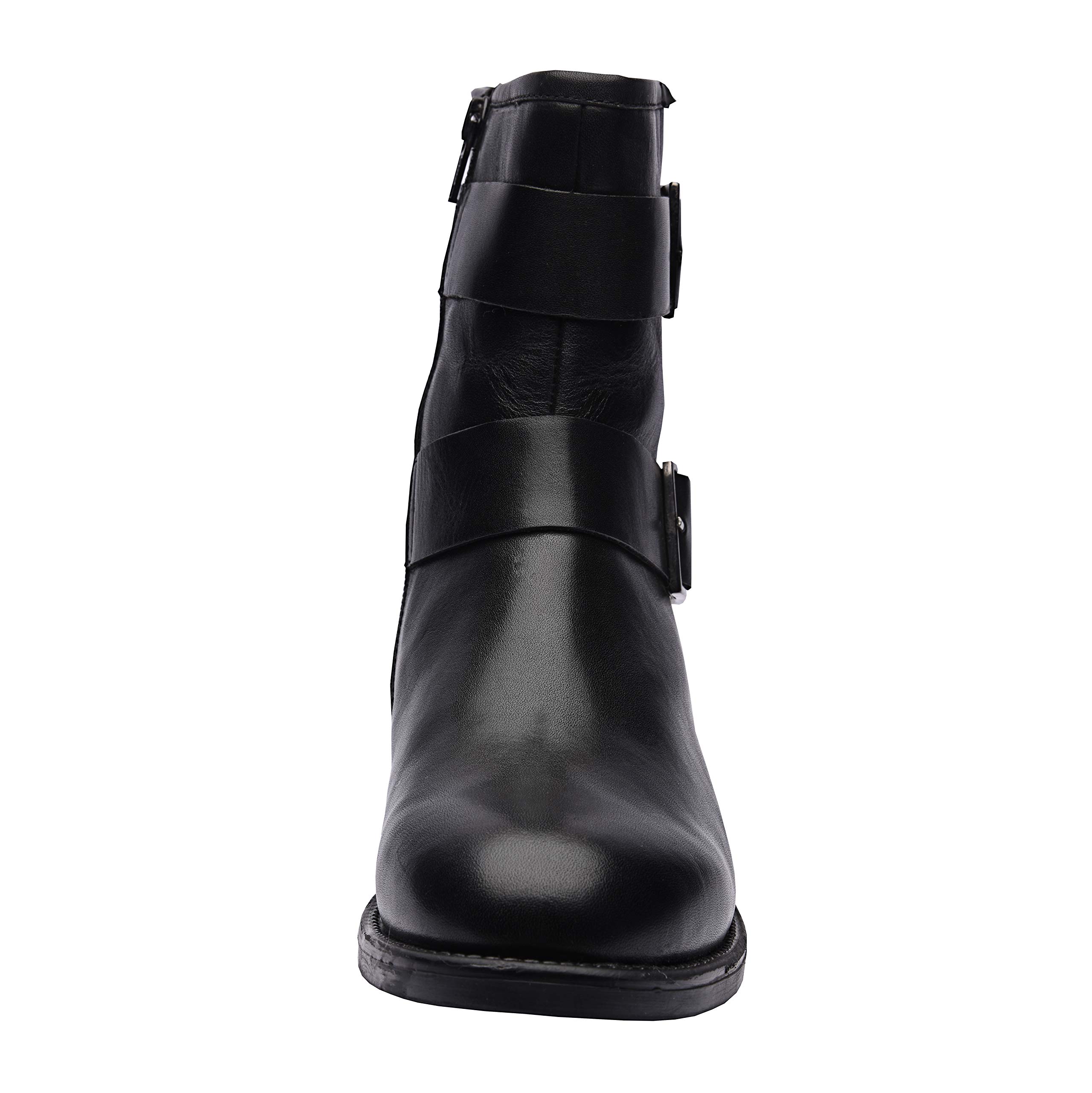 Aimee Women's Genuine Leather Boots - Short Buckle Mid-Calf & Knee High Boots with Low Heel, Handmade TPR Sole & Zip Closure (Black) | Perfect for Fall Fashion, Office Wear & Casual Outfits