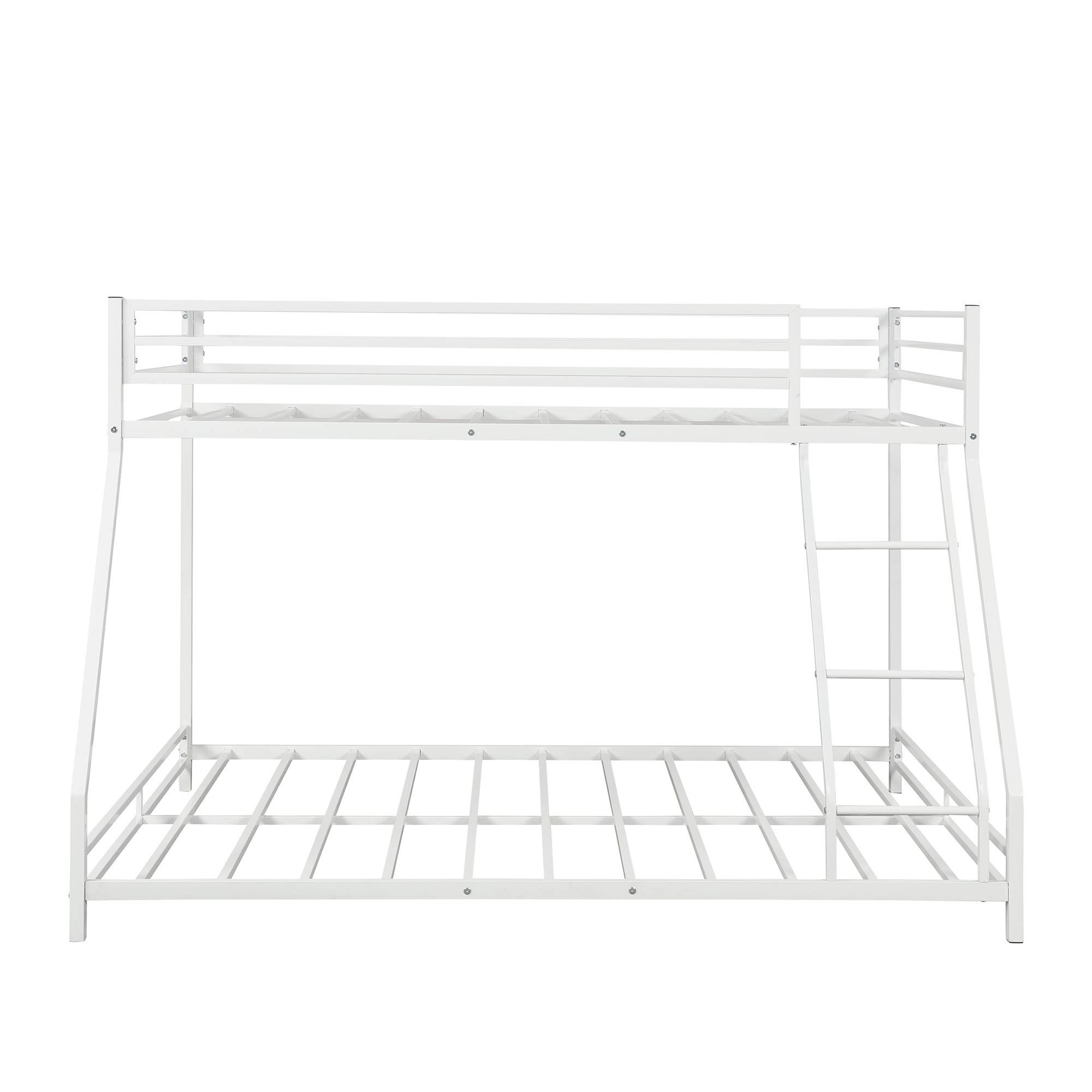 Heavy Duty Metal Low Bunk Bed - Twin Over Full Floor Bunk Bed with Sloping Ladder & Safety Guardrails - Sturdy Bed Frame for Kids Teens Adults - Perfect for Small Rooms, Dorms & Guest Rooms (White)