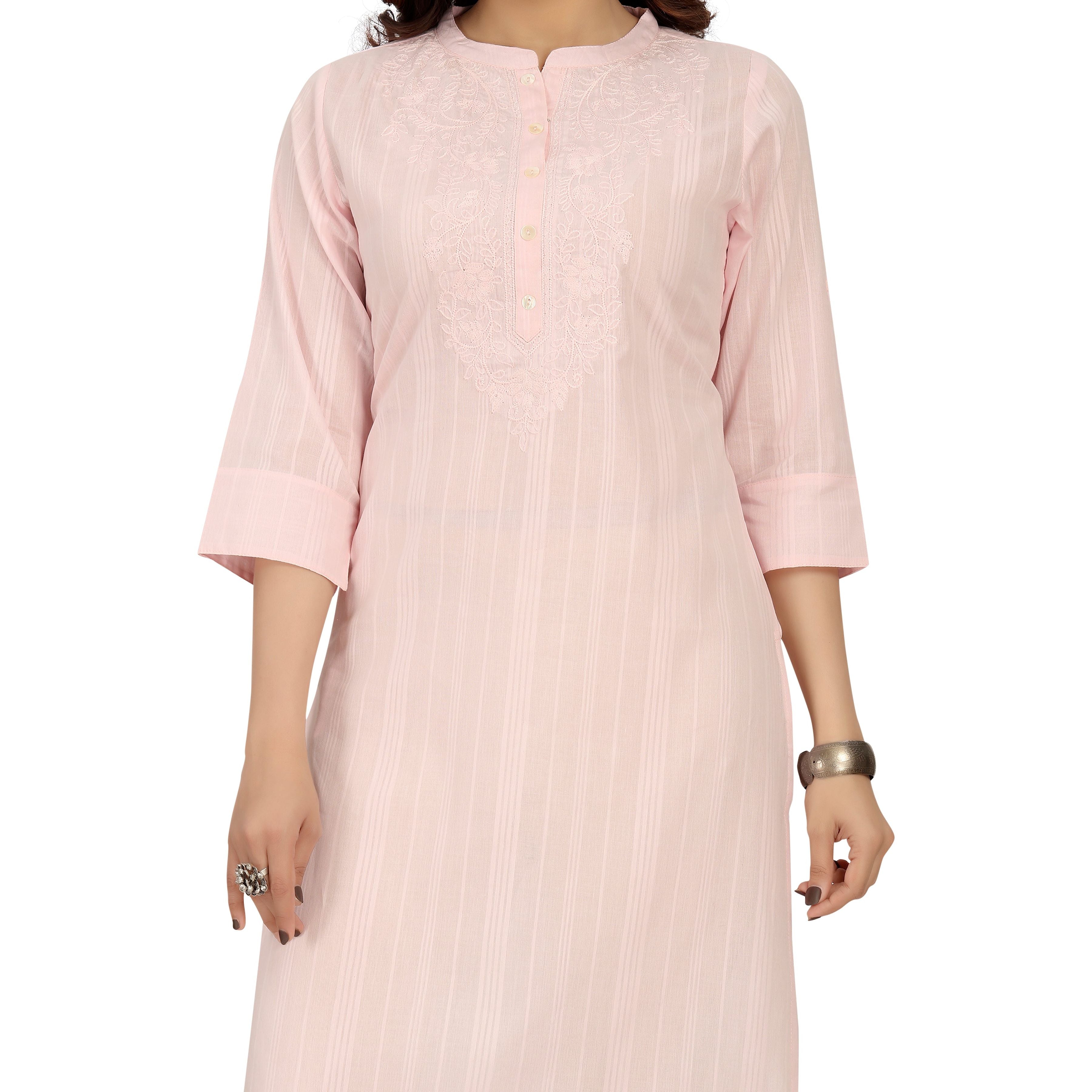 Stylish Baby Pink Cotton Kurta for Women - Comfortable Summer Kurti with Breathable Fabric - Perfect for Casual Wear, Festivals & Outings