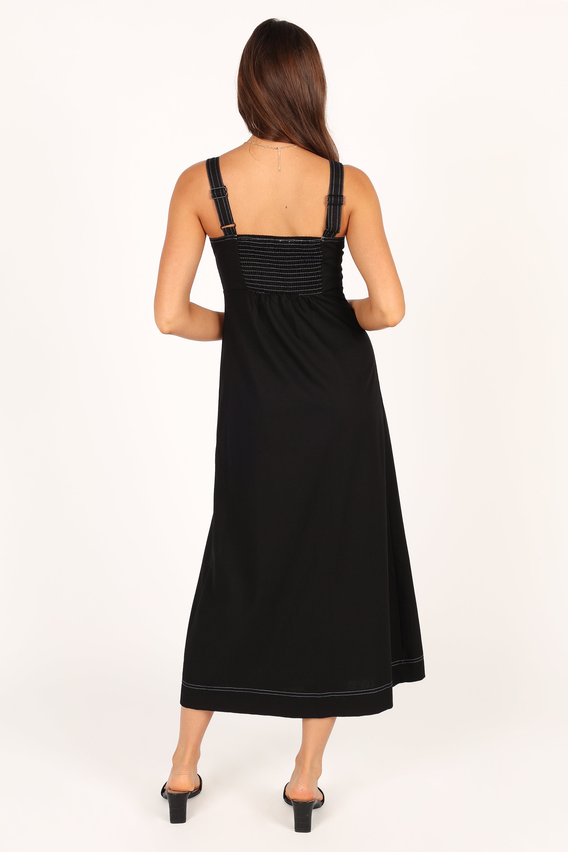Stylish Estelle Contrast Stitch Midi Dress in Black - Perfect for Office Wear, Cocktail Parties & Date Nights