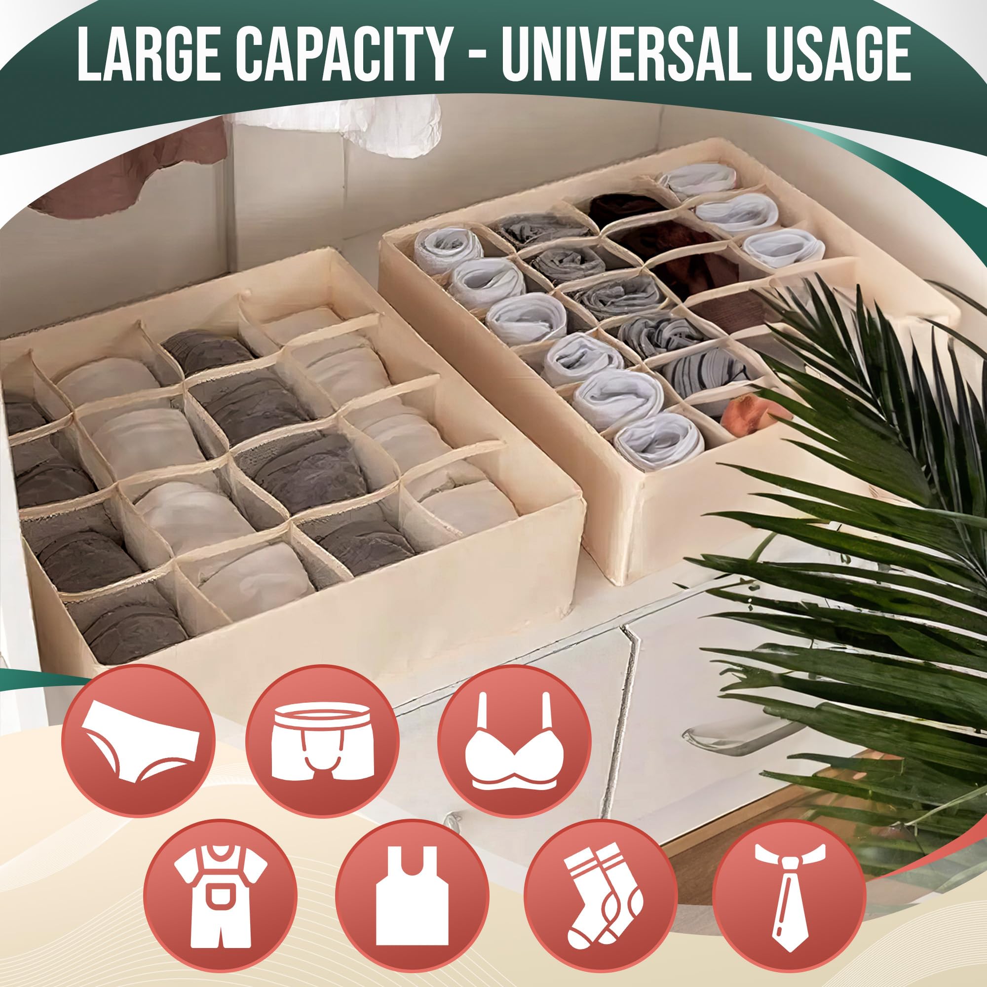 2-Pack Dresser Drawer Organizers for Underwear & Socks - 40-Cell Closet Storage Divider for Bedroom, Bathroom, and Wardrobe Organization - Perfect for Sock Drawer, Underwear Storage, and Closet Tidying