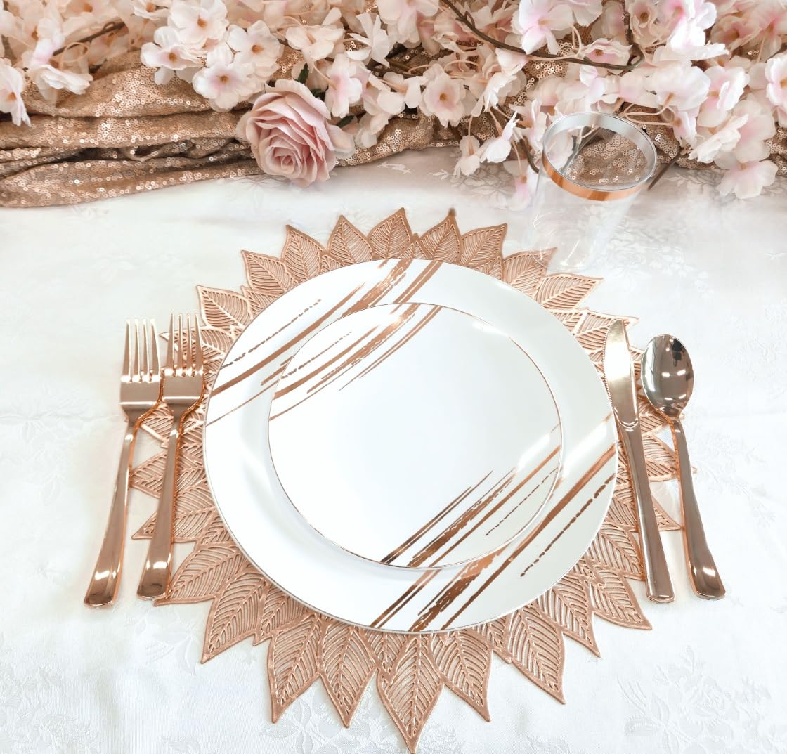 120-Piece Pressed Vinyl Metallic Placemats Set - Elegant Rose Gold Wedding Table Decor for Parties, Banquets & Special Occasions