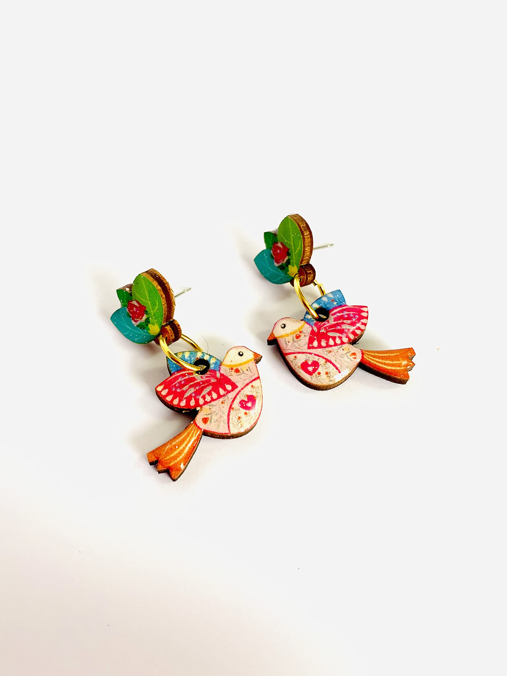 Colorful Bird Earrings for Women - Small Statement Jewelry, Bird Lover Gifts, Leaf & Floral Pastel Summer Earrings - Perfect for Weddings, Parties & Everyday Wear