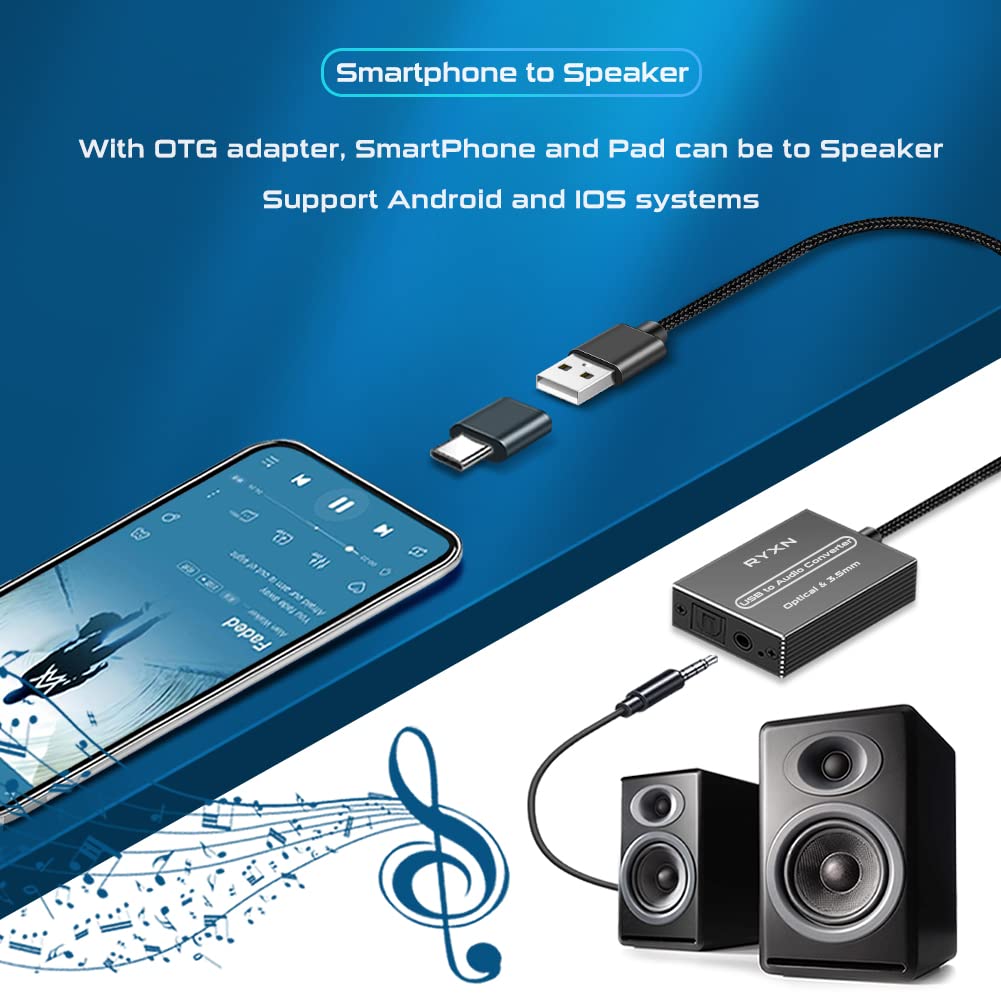 RYXN USB to Optical SPDIF Toslink & 3.5mm Audio Adapter Converter - USB-A & USB-C Compatible for PS5, PS4, Nintendo Switch, Laptop, Phone to Soundbar & Speakers - Perfect for Home Theater, Gaming Setup & Music Streaming - Enhance Audio for Movies, Games and Music Playback