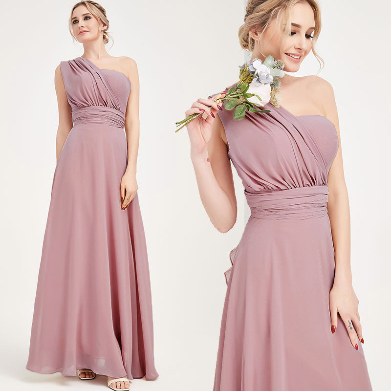 Elegant Convertible Chiffon Bridesmaid Dress - Wrap Style Maxi Gown in Desert Rose | Perfect for Weddings, Prom, Formal Events & Special Occasions
