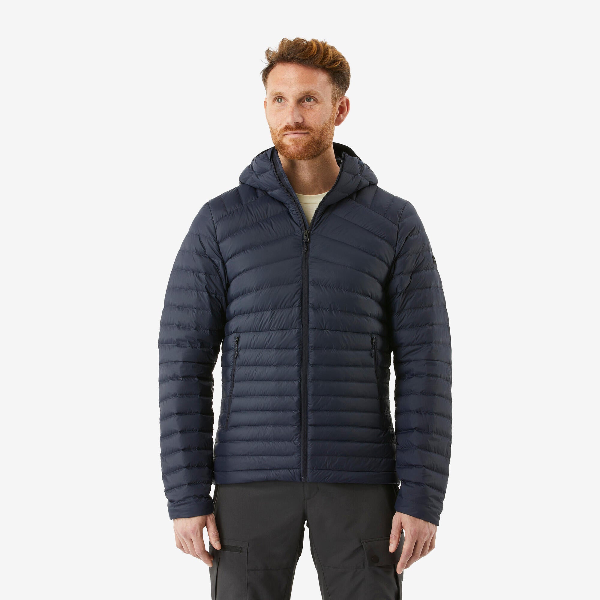 Forclaz Men's MT100 Hooded Down Puffer Jacket - Lightweight Winter Coat, Waterproof & Windproof, Warm Insulated Outdoor Jacket for Hiking, Skiing & Cold Weather Activities