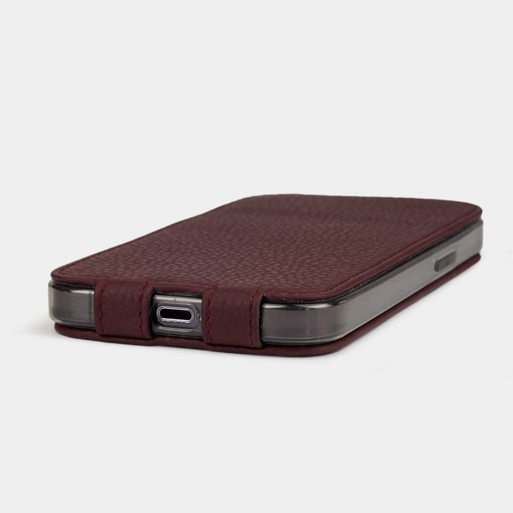 Premium Ultra Thin Leather Folio Case for iPhone 13 Mini - Handcrafted in France - Patented Design - Bordeaux Red - Perfect for Business & Travel Protection