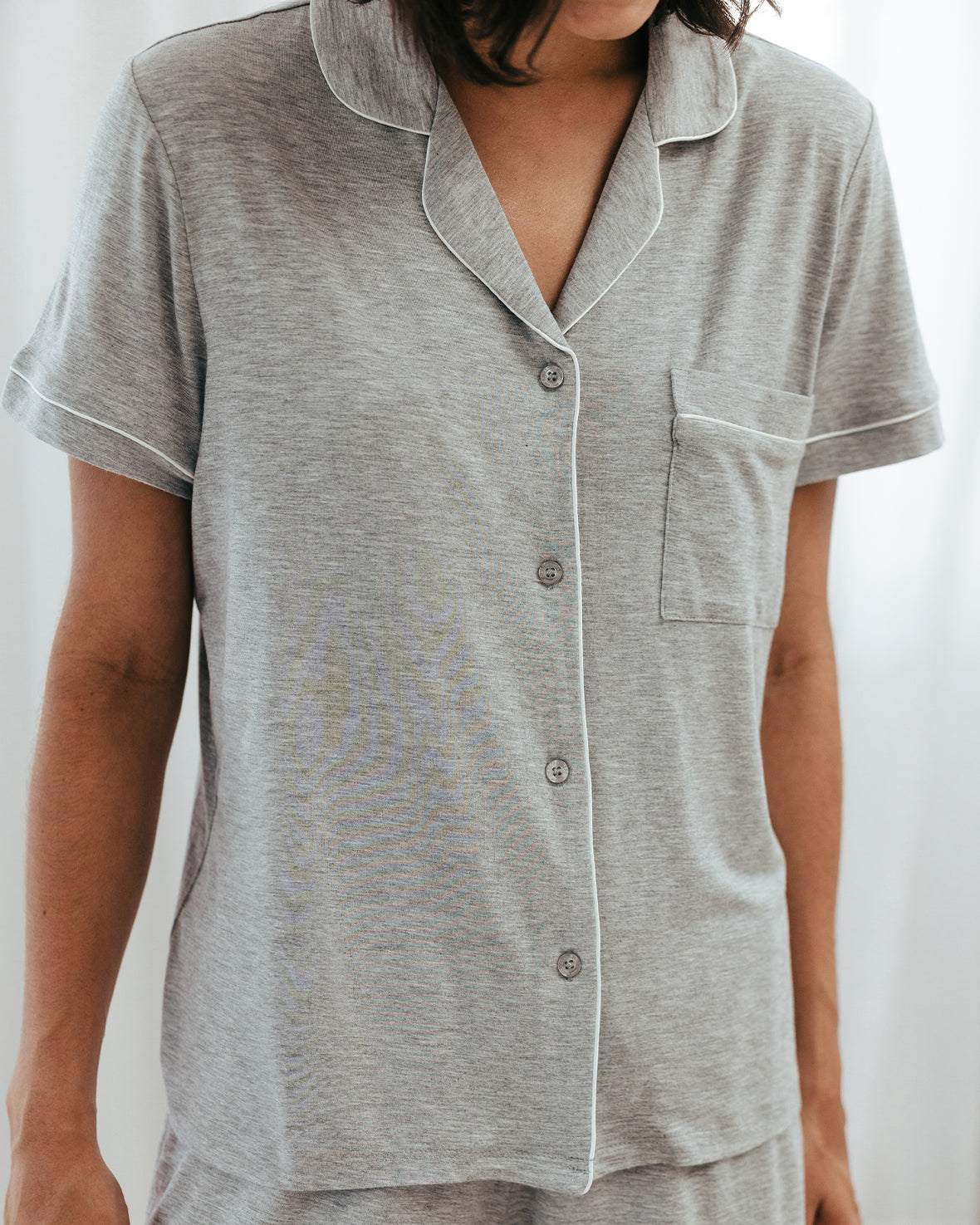 Premium TENCEL™ Modal Short Sleeve Button Up Pajama Set - Soft & Breathable Sleepwear for Women - Grey - Perfect for Summer Nights & Lounge Wear