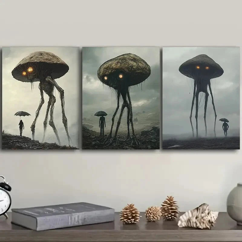 3-Piece Mushroom Monster Theme Wall Art Set - Framed Canvas 40x60cm | High Quality Print | 100% Australian Made | Ready to Hang | Perfect for Kids' Rooms, Playrooms & Fantasy Decor