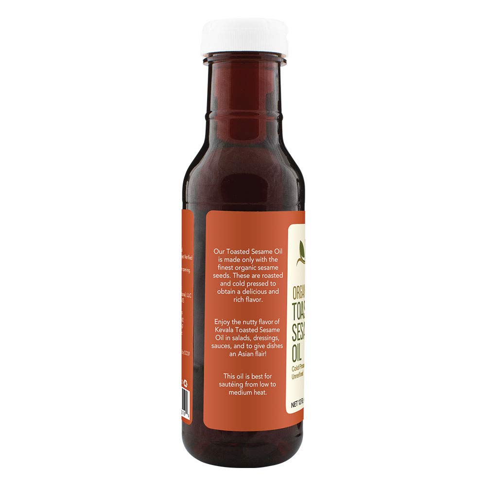 Kevala Organic Toasted Sesame Oil - 12 oz (354 ml) - Premium Roasted Sesame Seed Oil for Cooking, Stir-Fry, Salad Dressing & Asian Cuisine - Gluten-Free & Non-GMO
