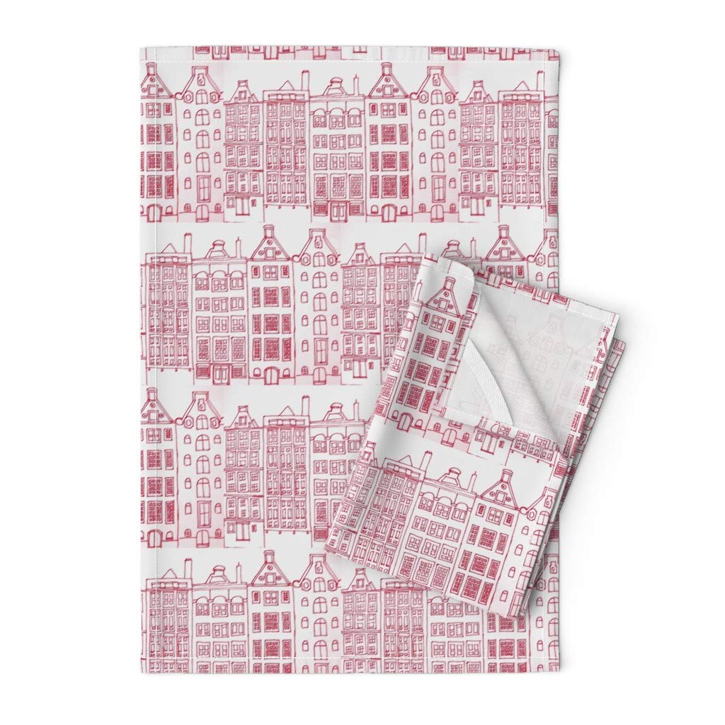 Premium Spoonflower Printed Tea Towel - Red & White Photographic Design Linen Cotton Canvas Kitchen Towel for Cooking, Baking & Home Decor