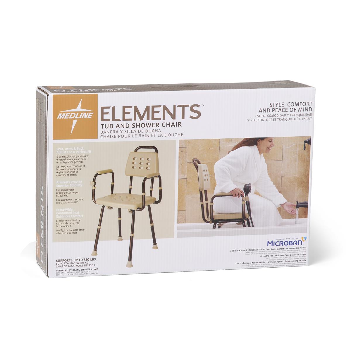 ELEMENTS Shower Chair with Microban Protection - Sturdy Bath Seat for Elderly, Disabled & Seniors - Non-Slip Adjustable Shower Stool for Bathroom Safety - Ideal for Shower, Bathtub & Home Care Use