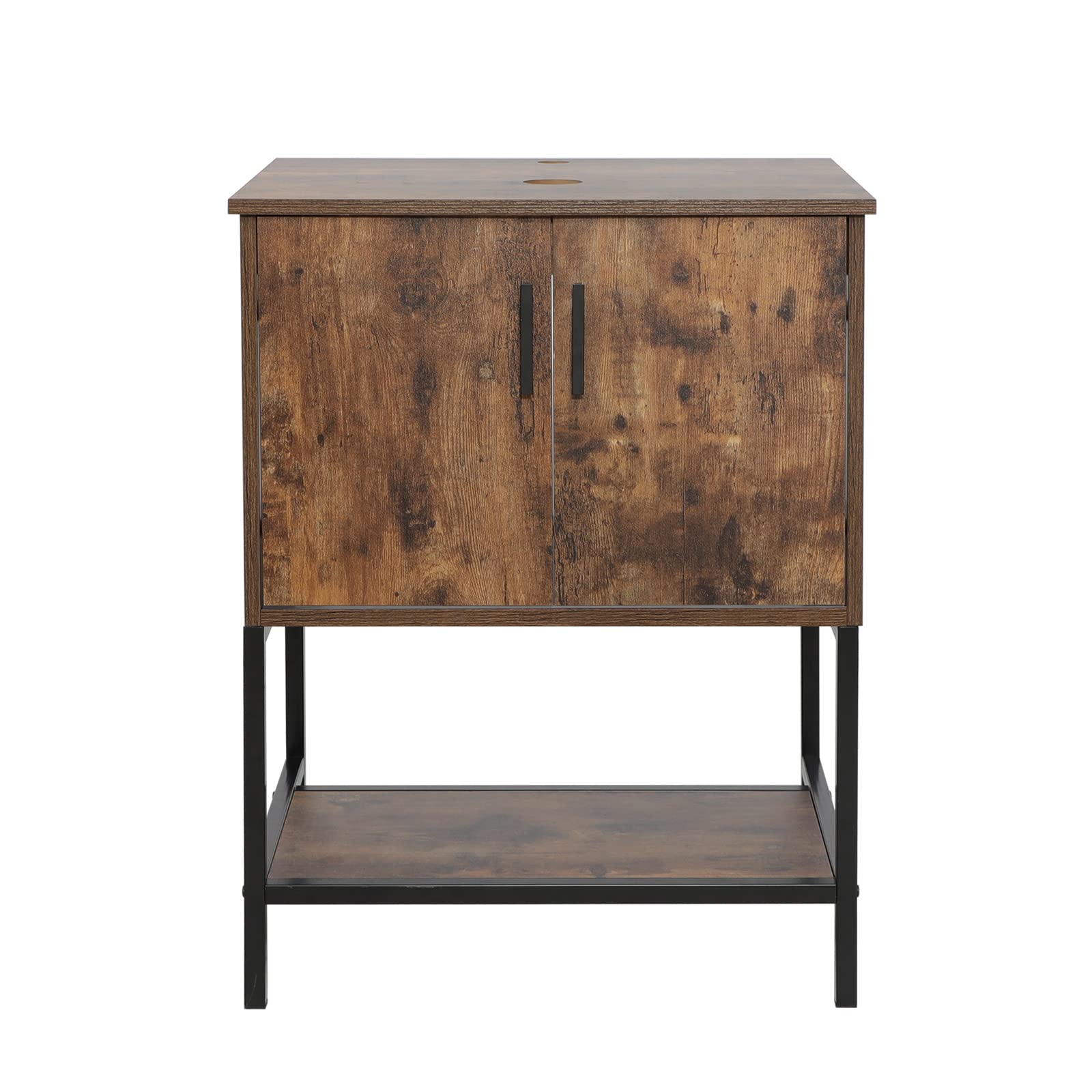 Eclife 24 Inch Modern Bathroom Vanity with Metal Stand & Bottom Shelf - Rustic Brown Freestanding Cabinet (Sink Not Included) | Perfect for Small Bathrooms, Powder Rooms & Apartment Renovations