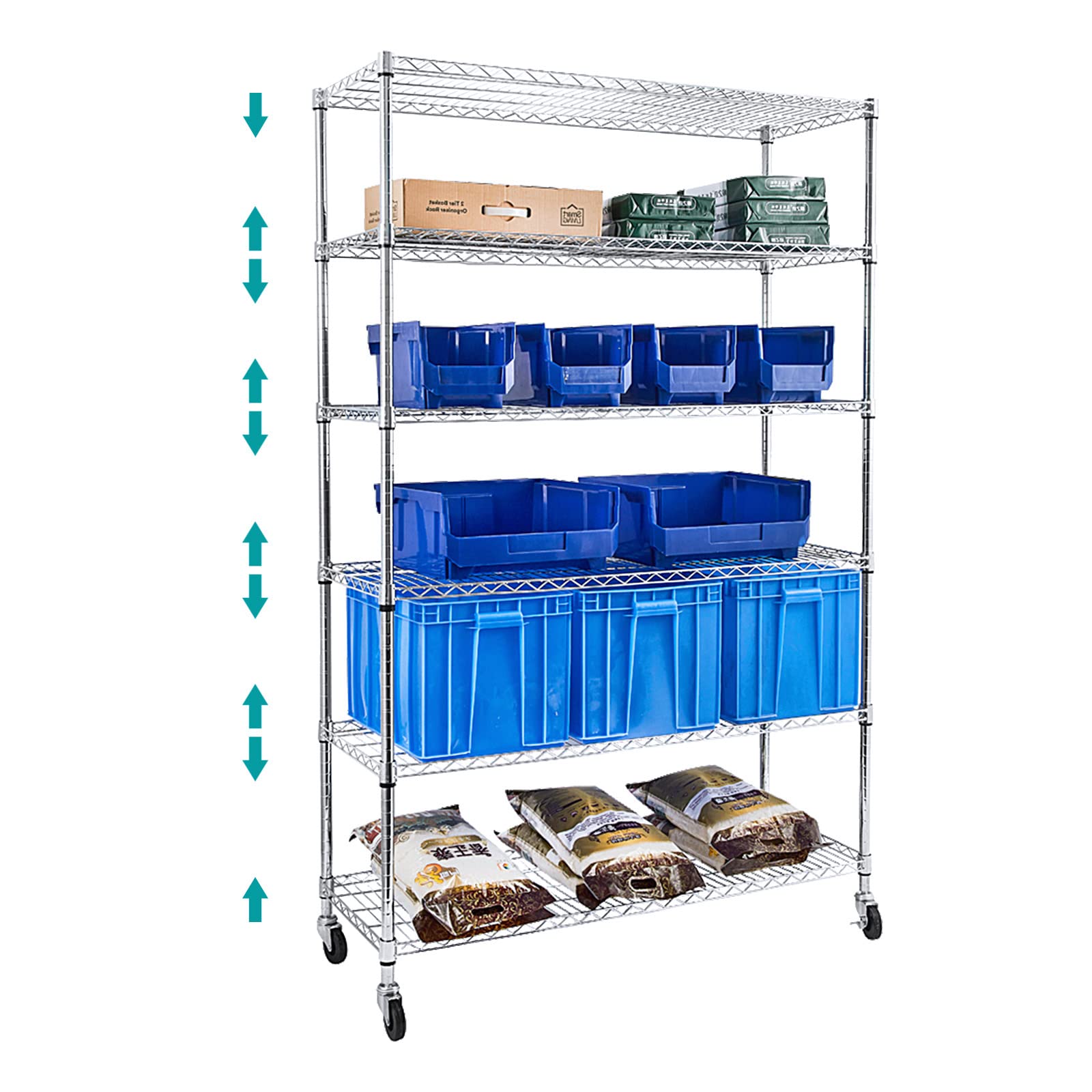 6-Tier Heavy Duty Wire Shelving Unit with Locking Wheels - NSF Certified Adjustable Metal Storage Rack for Kitchen, Pantry, Garage & Commercial Use - 17.7