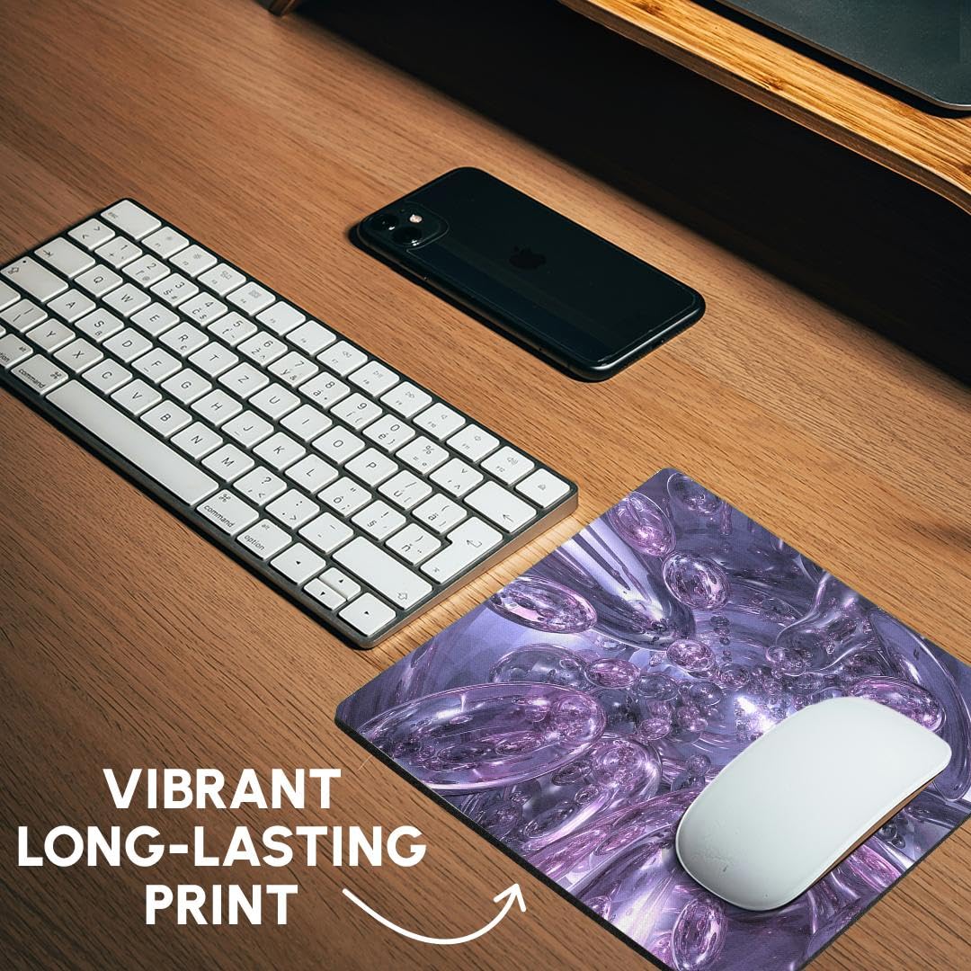 3D Purple Glass Spheres Mouse Pad - 8x8 Inches Non-Slip Desk Mat for Gaming & Office Use - Portal of Bubbles Design (mp_21921_1) | Perfect for Computer Workstations, Home Office & Gaming Setups