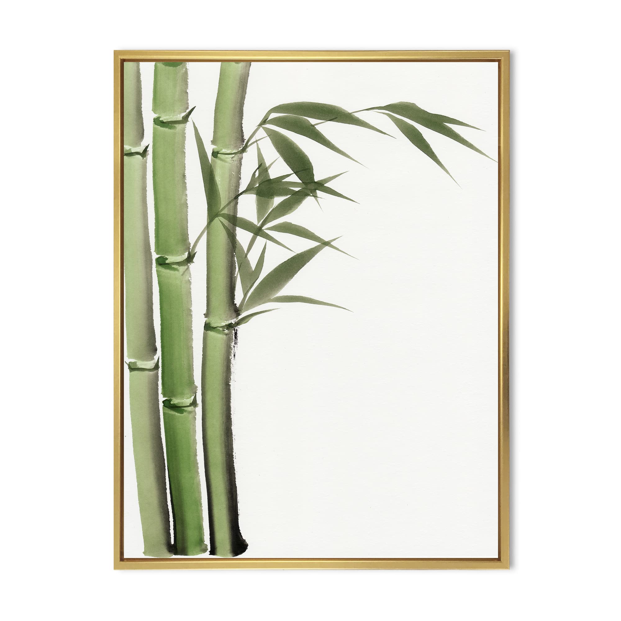 Dark Green Bamboo IV - Traditional Framed Canvas Wall Art Print - Nature Inspired Home Decor for Living Room, Bedroom & Office